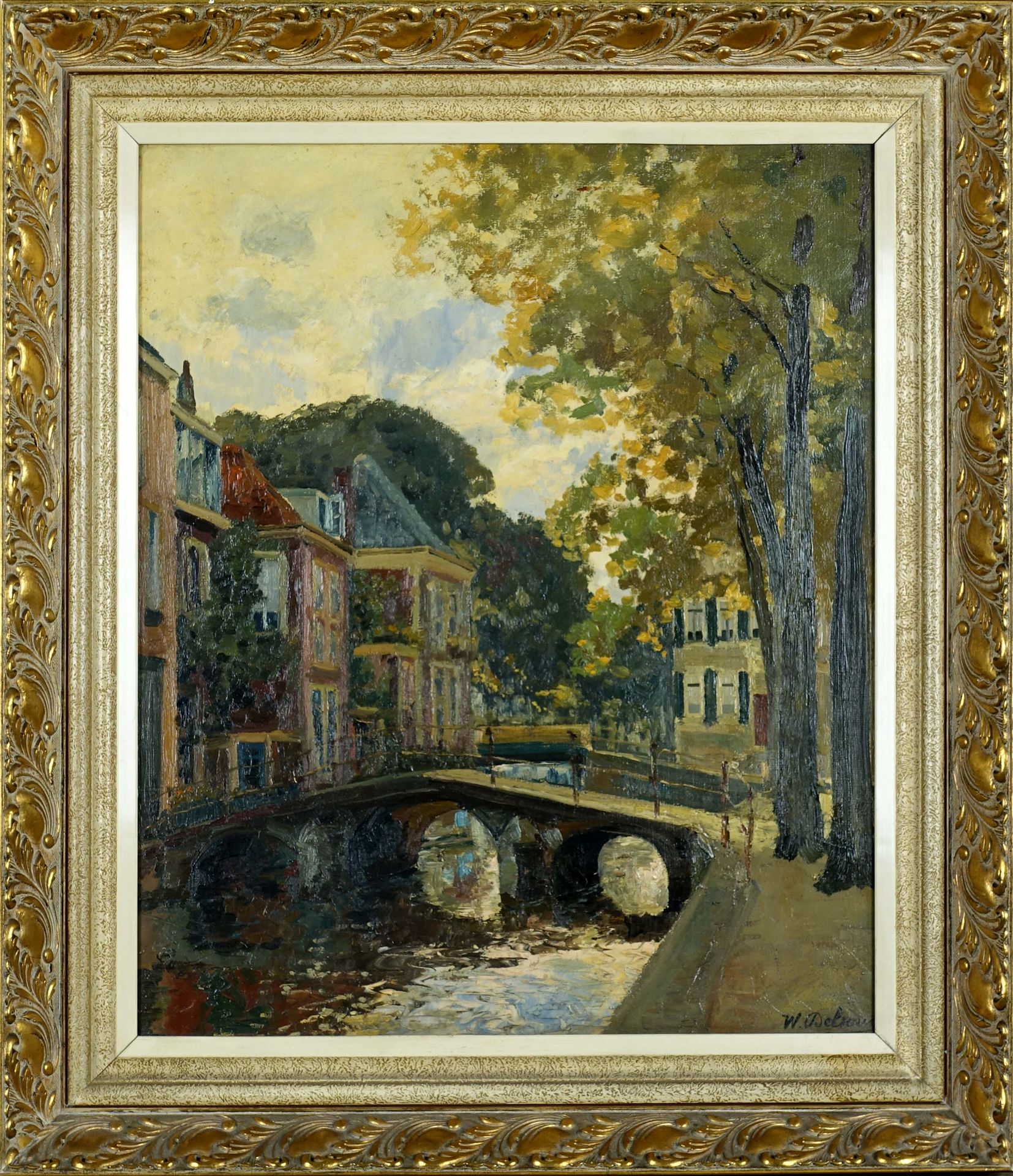 Willem Delsaux (1862-1945). 布鲁日的景色。布面油画，右下方有签名。尺寸：60 x 50厘米。