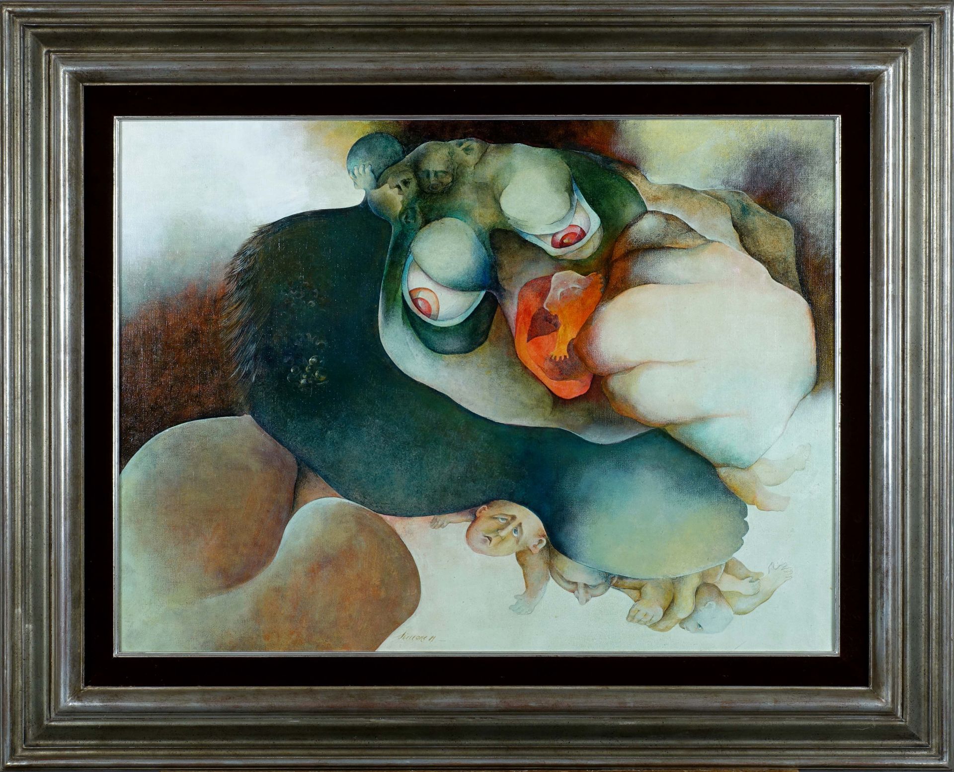Simone Toussaint (1940). L’ogre (daté 81). Huile sur toile, signée en bas au mil&hellip;