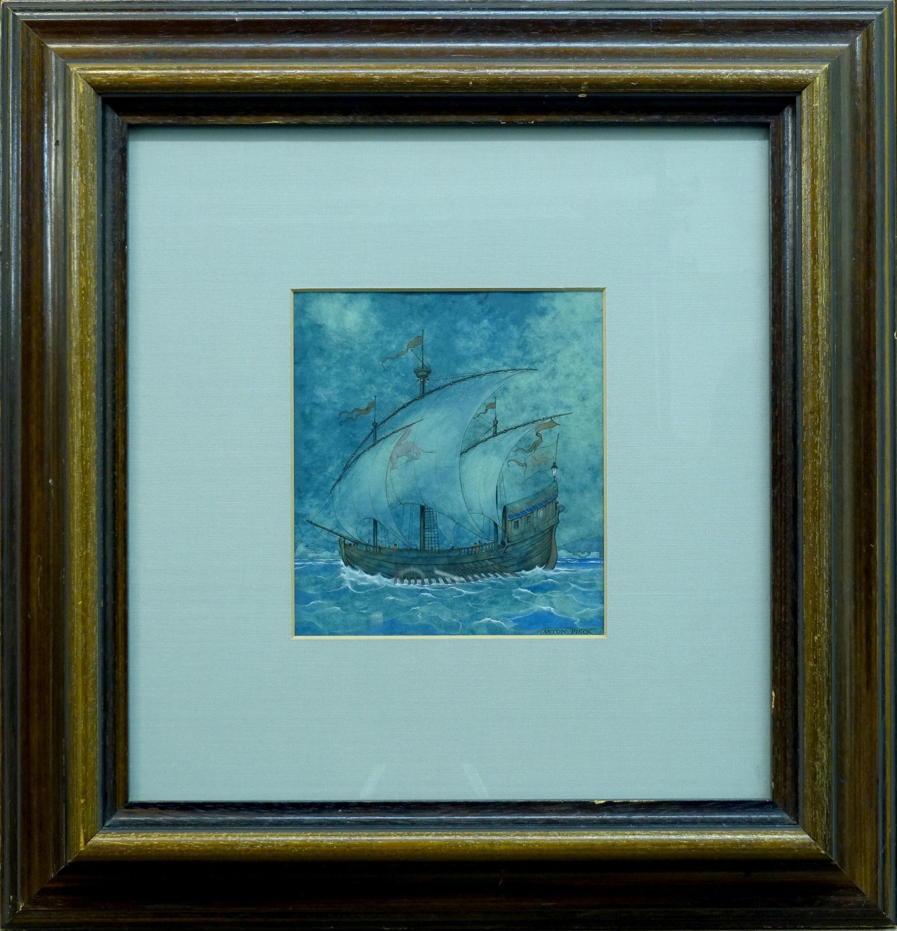 Anton Pieck (1895-1987). Caravel with the coat of arms of Venice. Ink, watercolo&hellip;