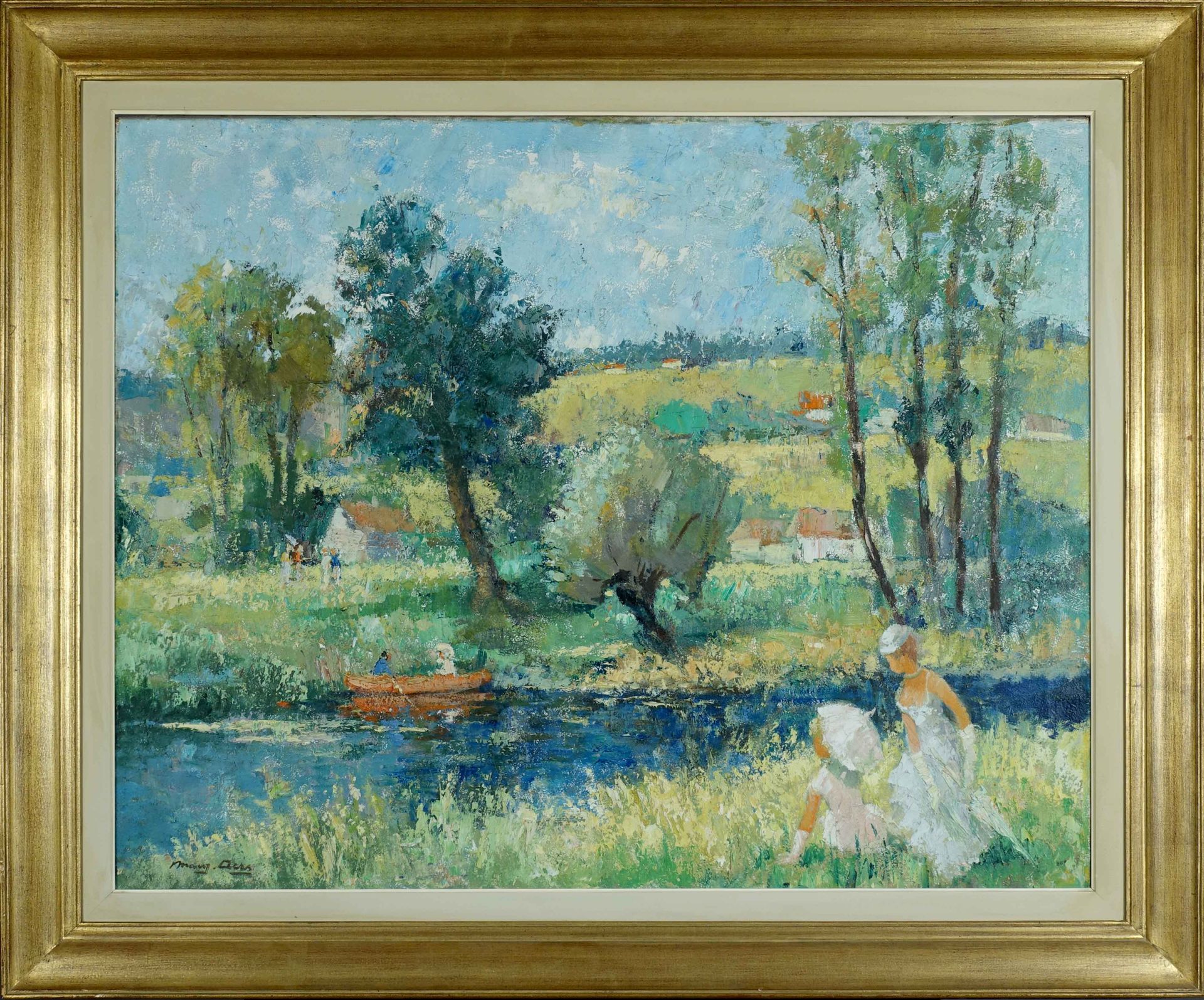 Marguerite Aers (1918-1995). 一个阳光明媚的日子。布面油画，左下方有签名。尺寸：80 x 100厘米。