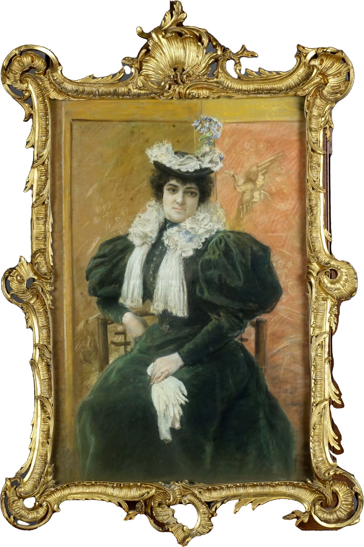 Léon Abry (1857-1905). Mujer elegante con guantes (fechada en el 96). Pastel sob&hellip;