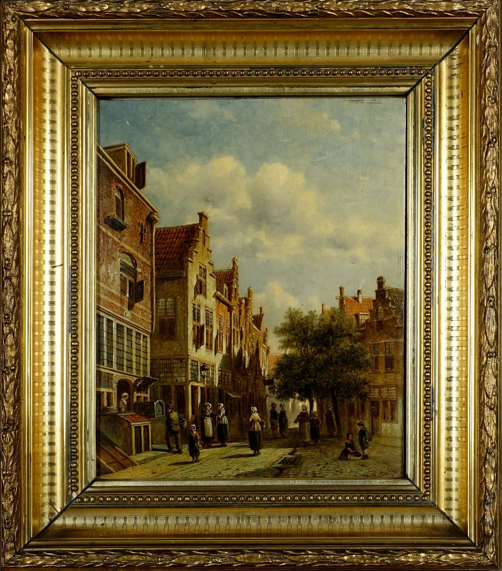 Petrus Gerardus Vertin (1819-1893). 一座城市的景色（1865年）。面板油画，右下角有签名。尺寸：38 x 30厘米。