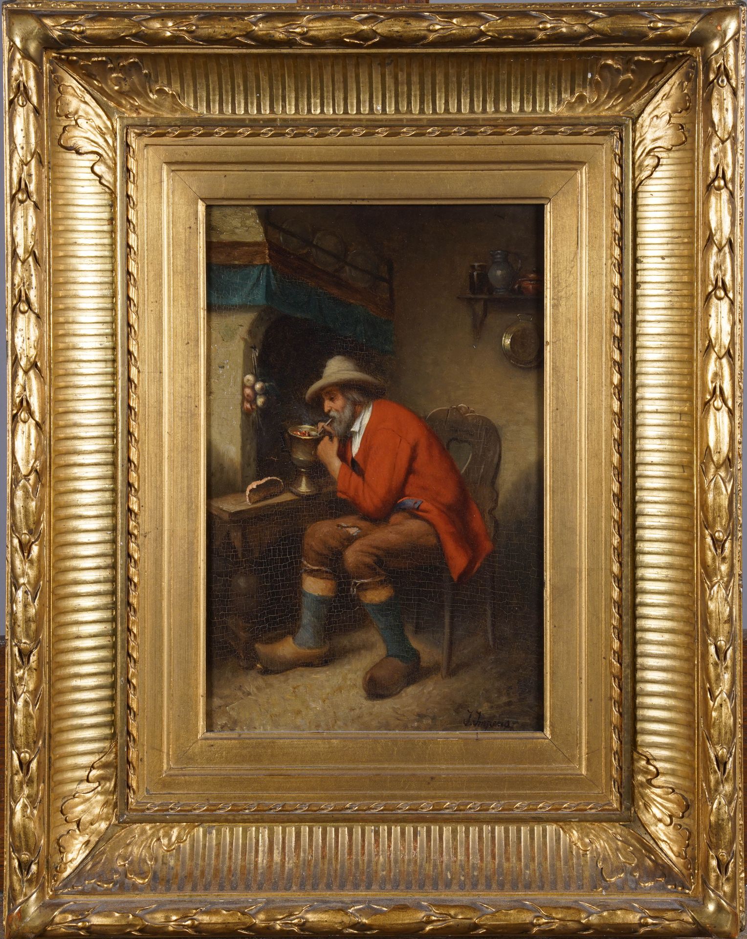 Josse Impens (1840-1905). 吸烟者。面板油画，右下角有签名。尺寸：30 x 20厘米。