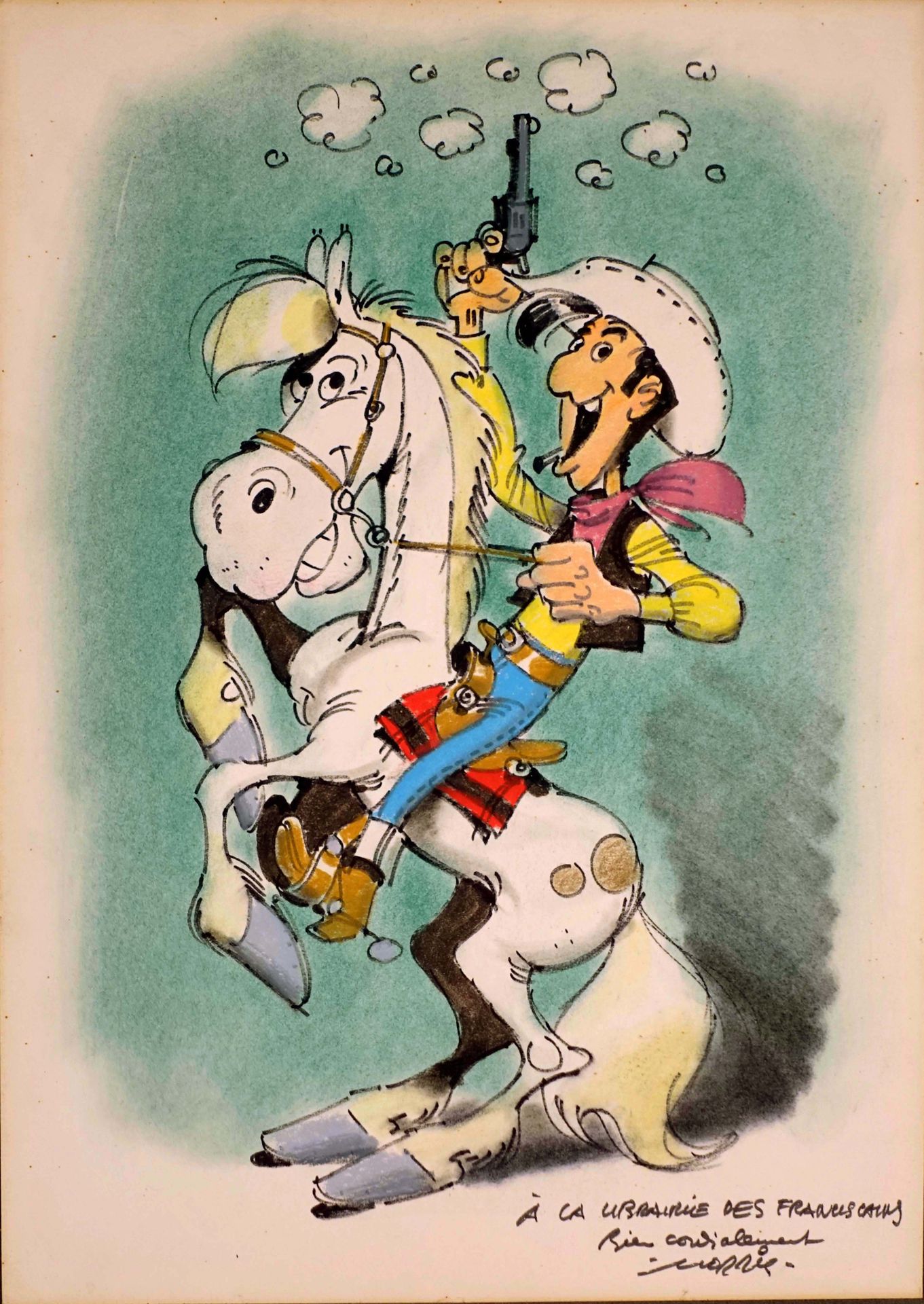 Morris (1923-2001) - Lucky Luke - Dessin original. Lucky Luke et Jolly Jumper. F&hellip;