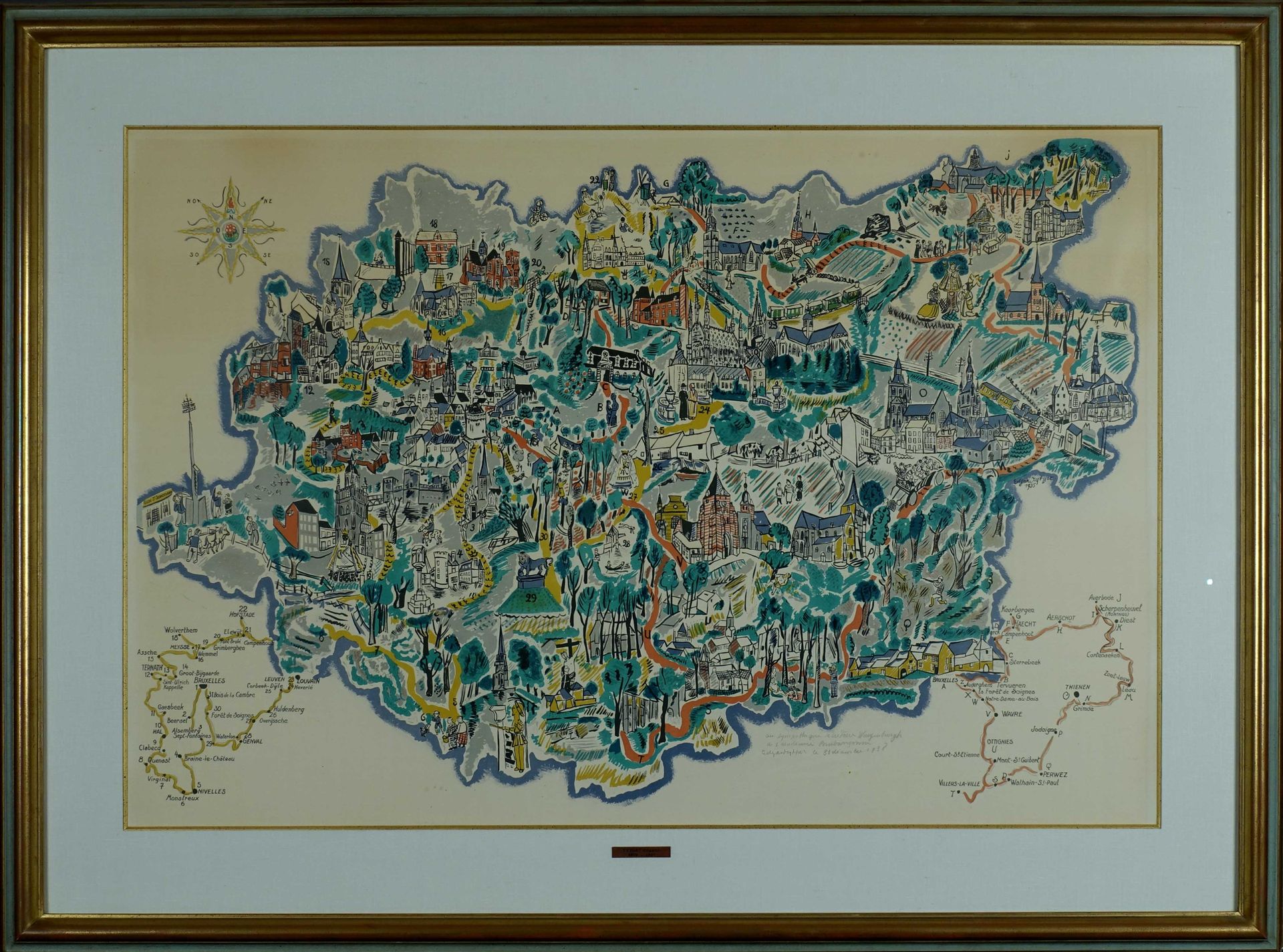 Edgard Tytgat (1879-1957). Map of Belgium (dated 1938). Lithograph signed in the&hellip;