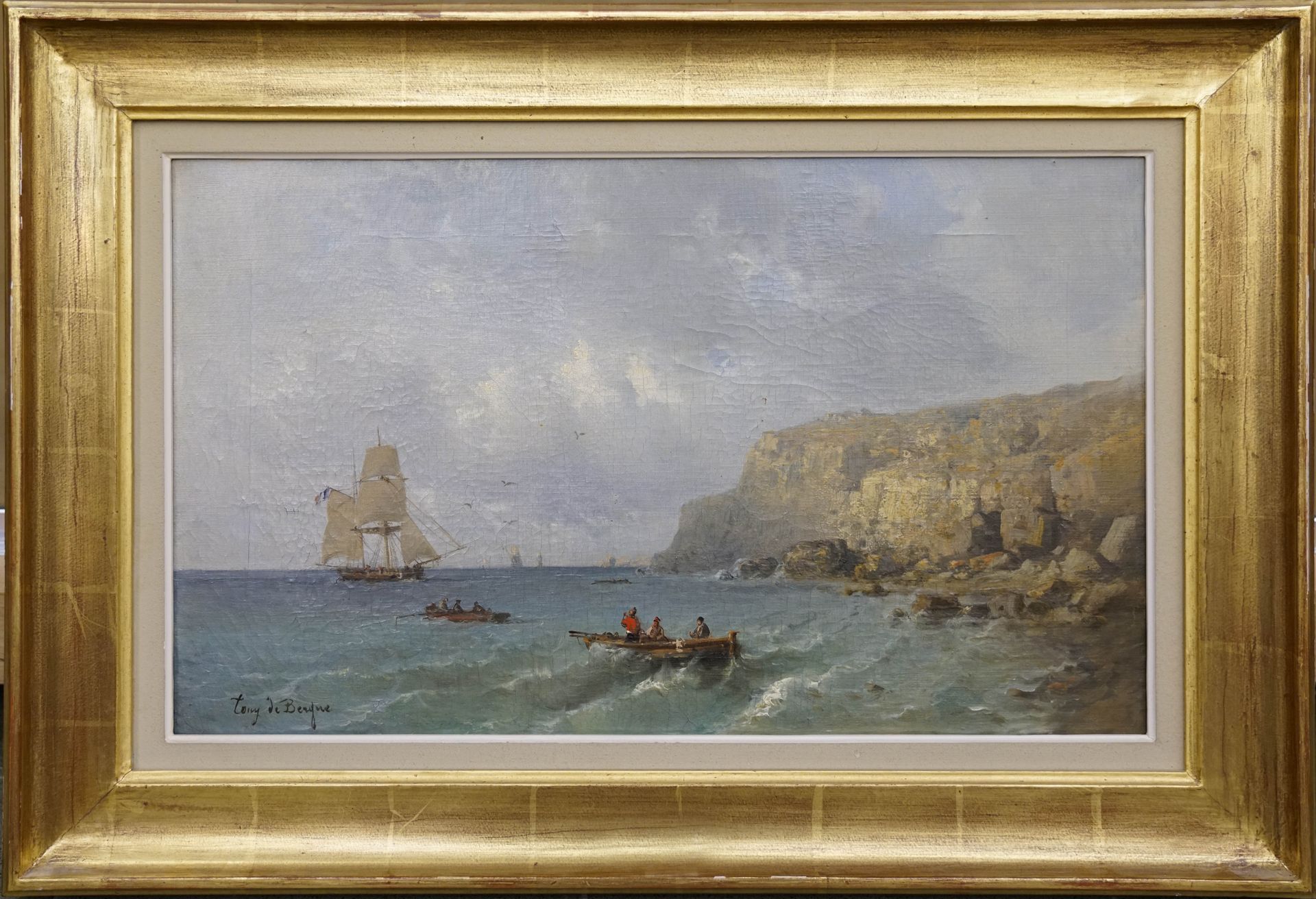 Tony-François De Bergue (1820-1890). 海洋。布面油画，左下方有签名。尺寸：35 x 57厘米。