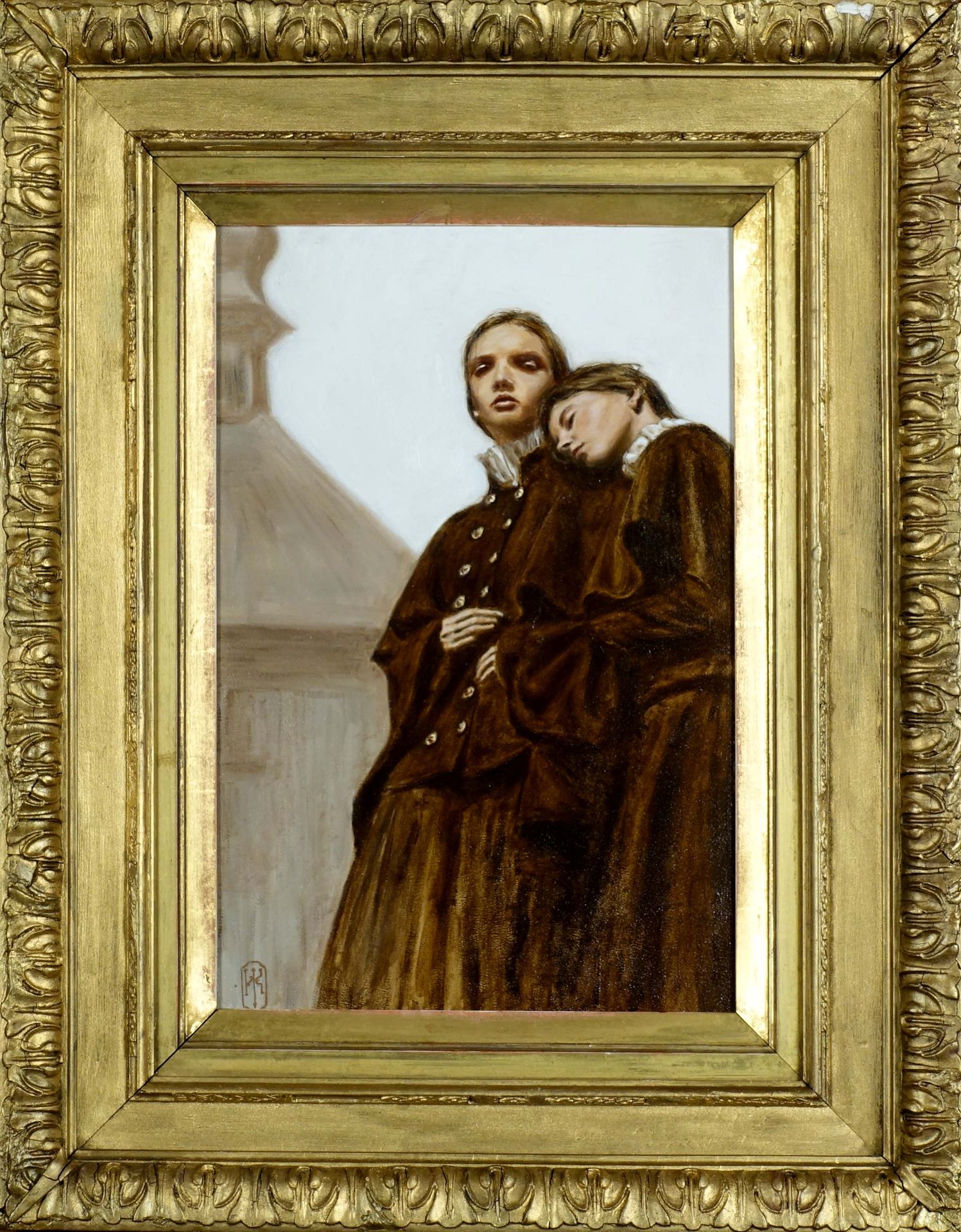 Ecole Russe. Deux jeunes femmes. Huile sur panneau, monogrammée en bas à gauche.&hellip;