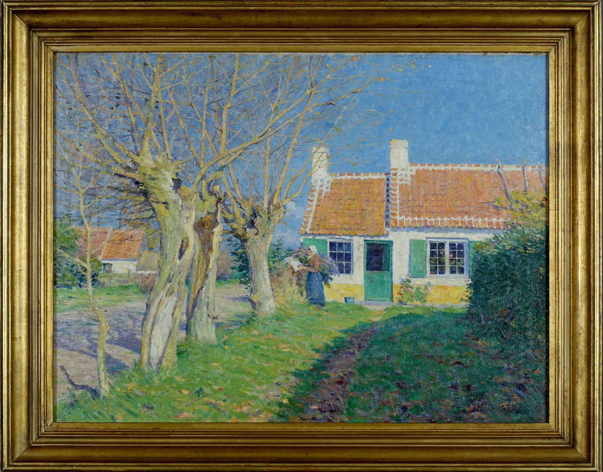 Emmanuel Vierin (1869-1954). 阳光屋。布面油画，右下方有签名。尺寸：45 x 60厘米。