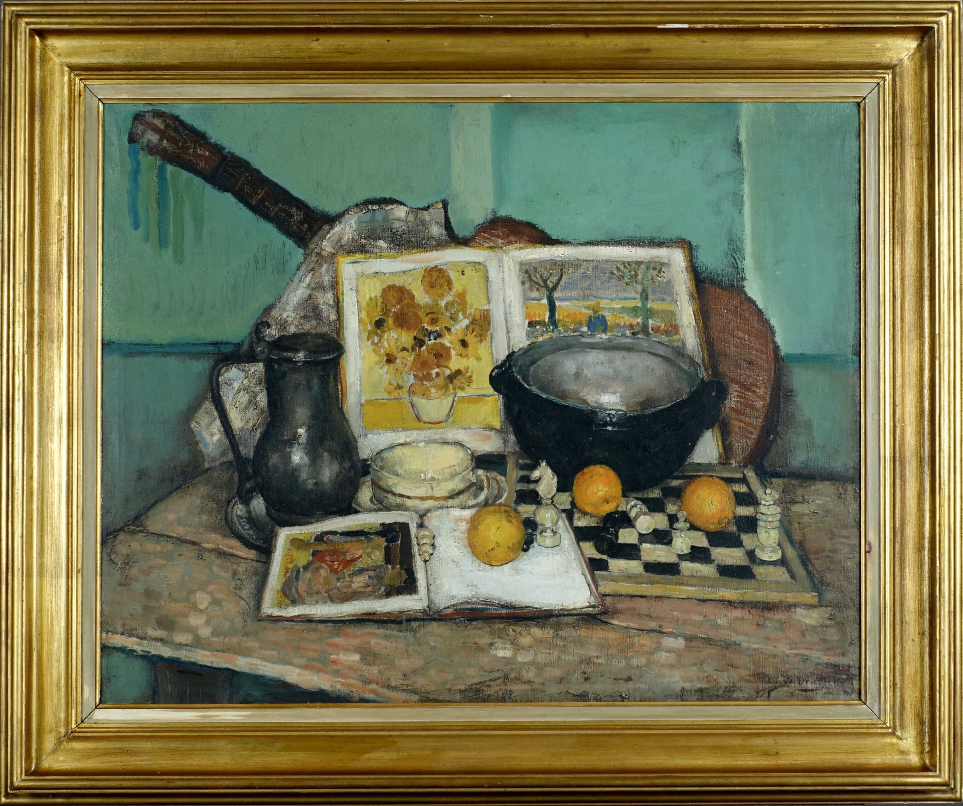 Lucien Van Den Driessche (1926-1991). Nature morte au catalogue de Van Gogh. Hui&hellip;