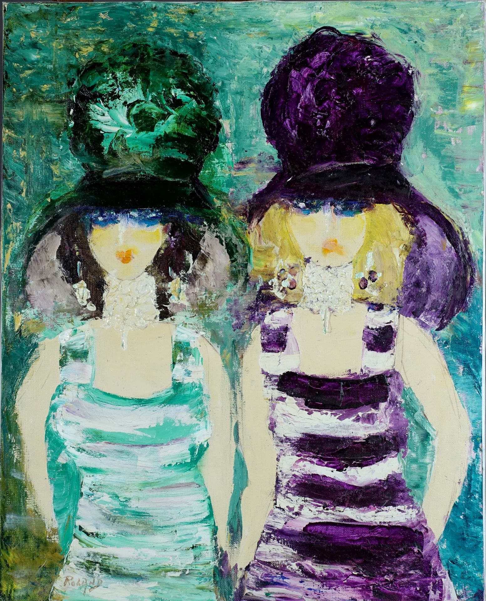 Henry Roland (1919-2000). Mujeres elegantes con sombrero. Óleo sobre lienzo, fir&hellip;