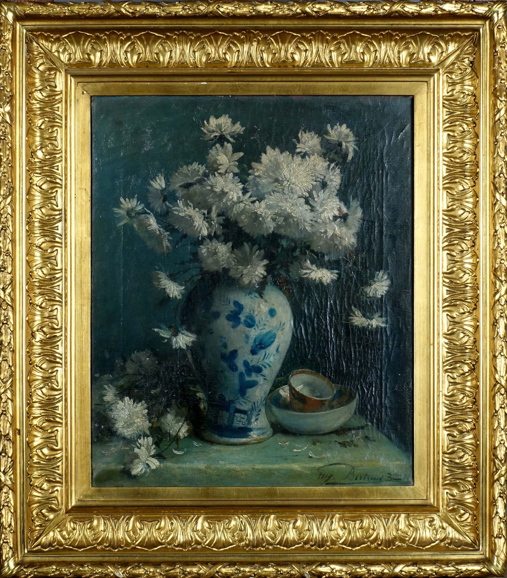 Eugène Bertrand (1858-1934). Chrysanthèmes (daté 84). Huile sur toile, signée en&hellip;