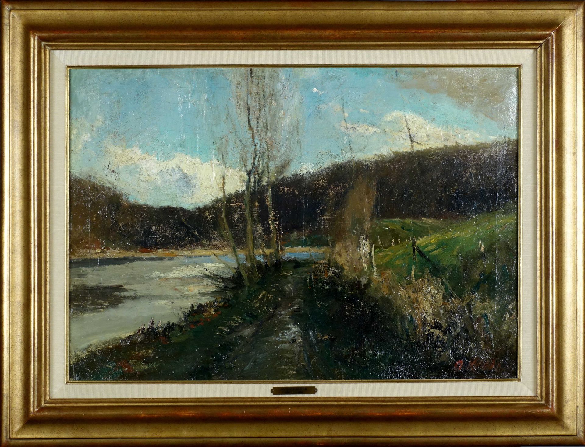 Adolphe Keller (1880-1968). Mit Bäumen bewachsener Fluss. Öl auf Leinwand, unten&hellip;