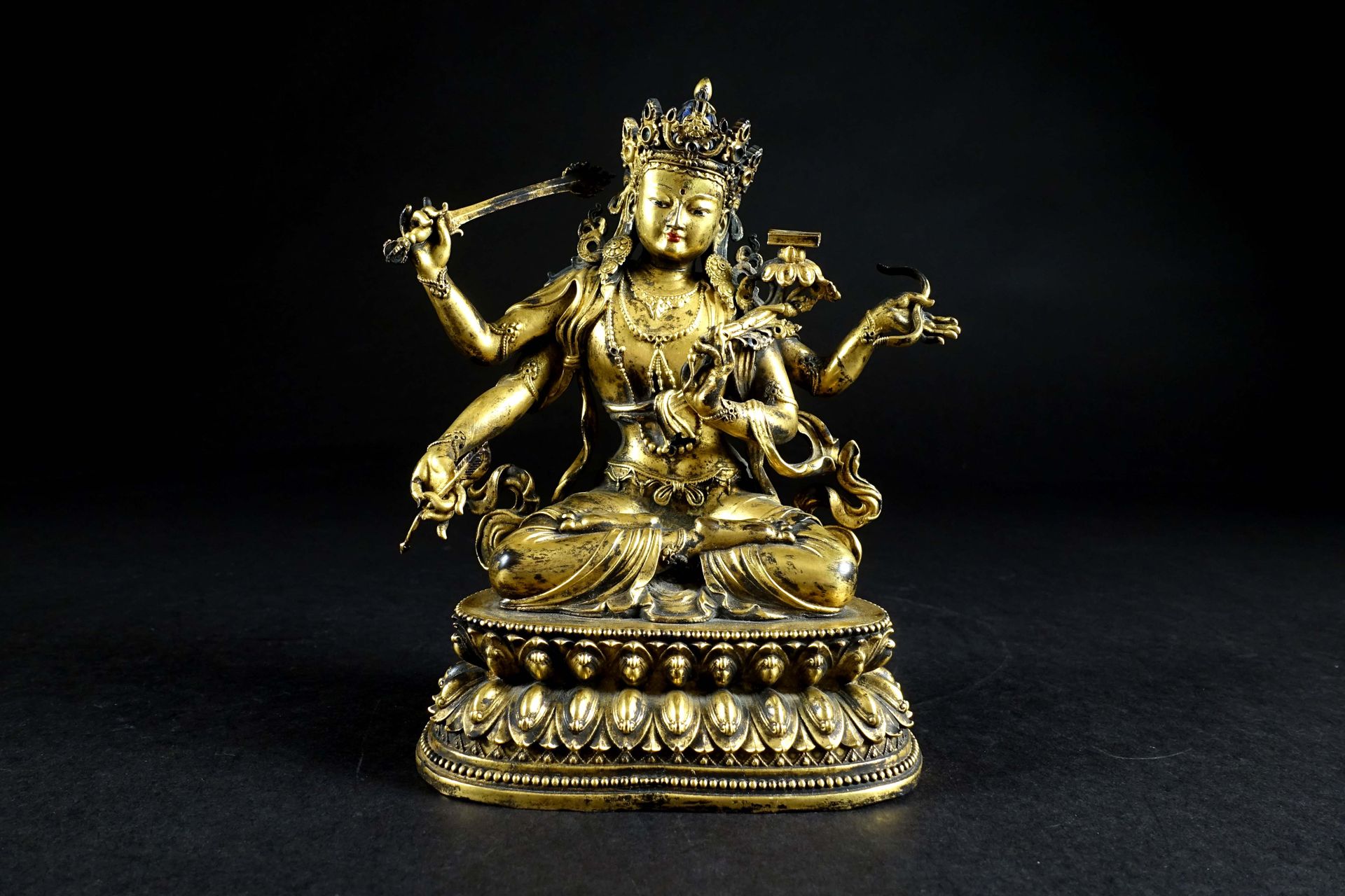 Manjushri. Depicted in his serene aspect, seated in vajrasana on a lotiform base&hellip;