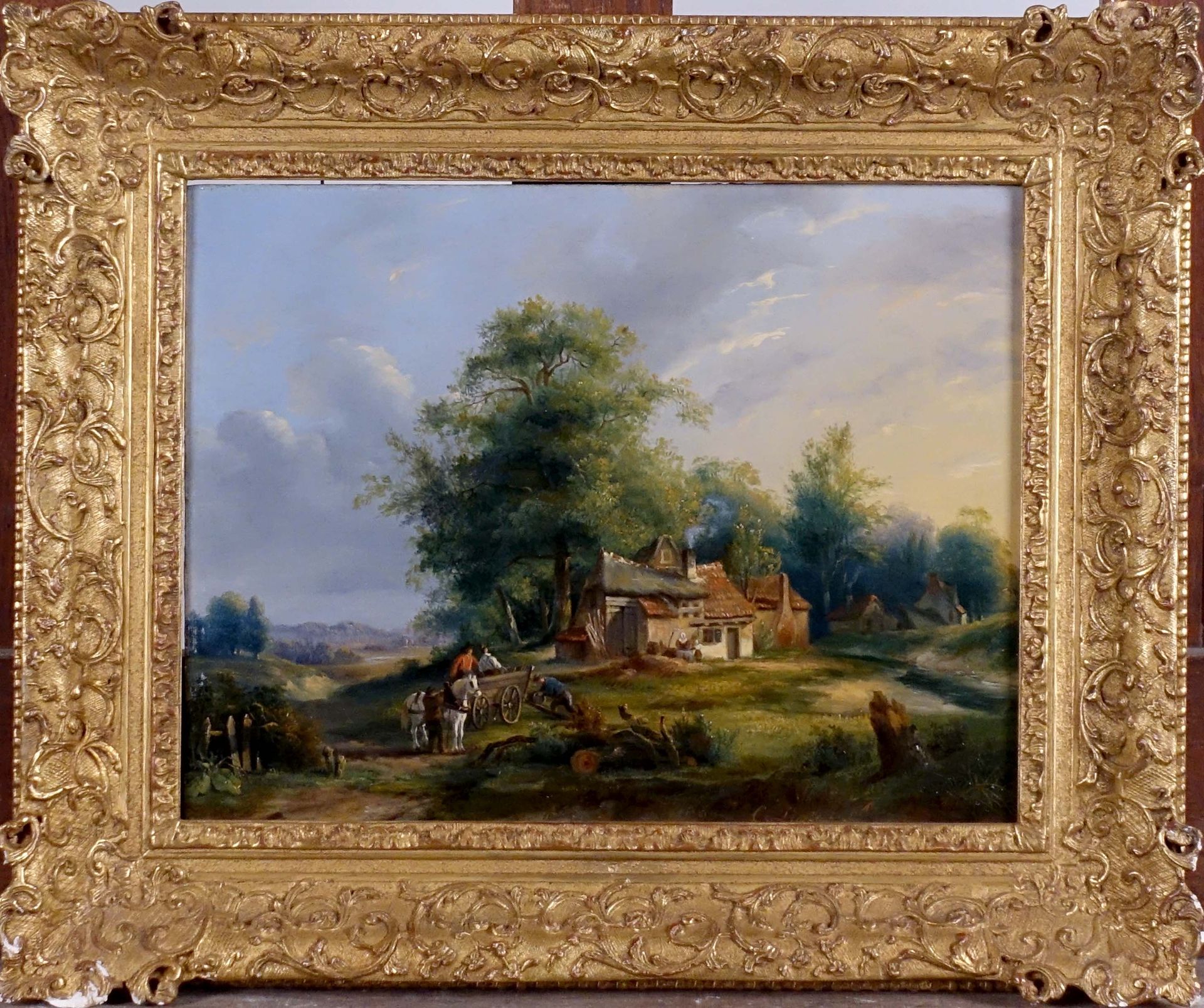 Cornelis Lieste (1817-1861). 从田间回来。右下角有签名的板面油画。尺寸：30 x 40厘米。
