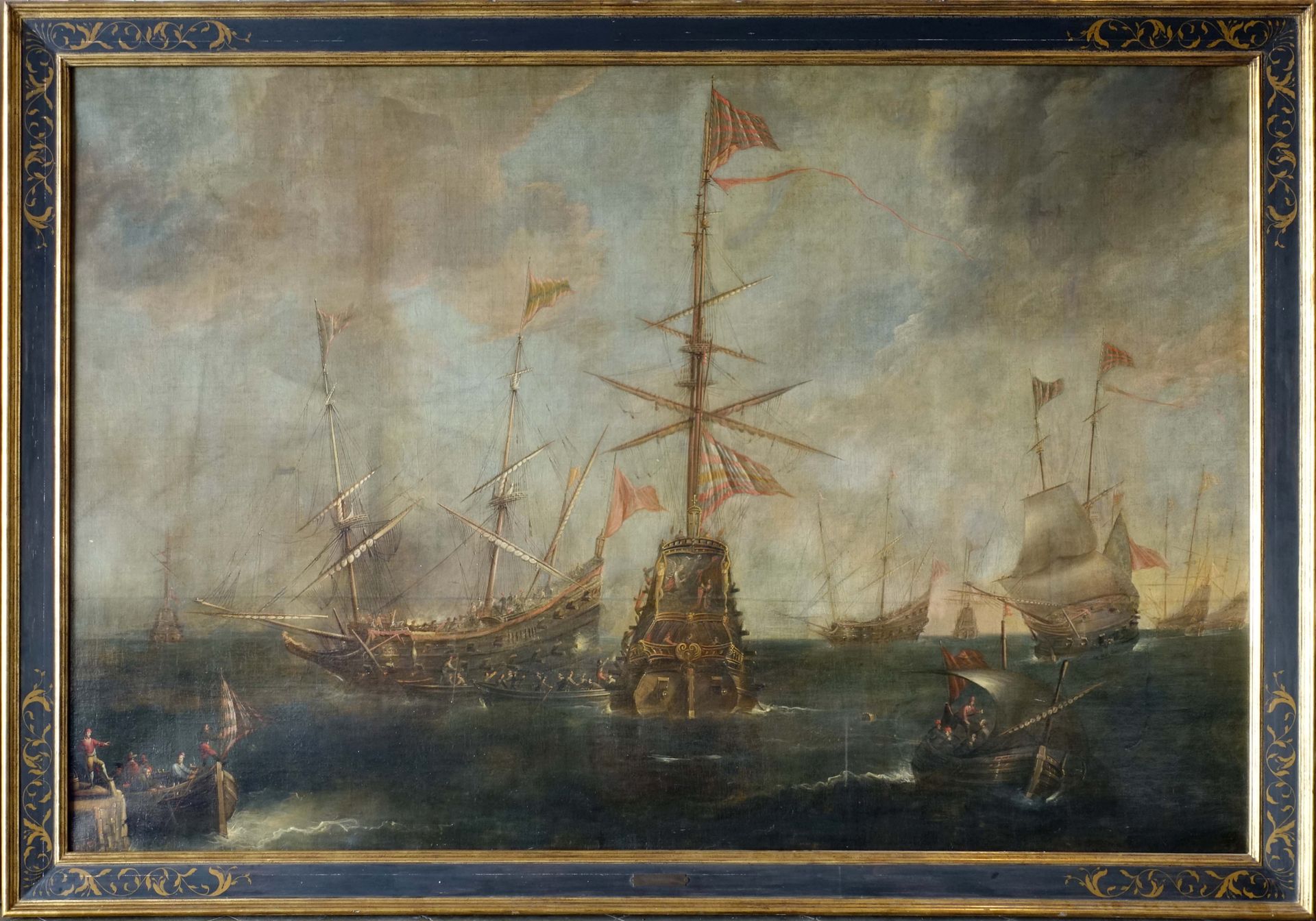 Andries Van Eertvelt (1590-1652). 海战。布面油画，有图案，左下方有签名。尺寸：170 x 260厘米。