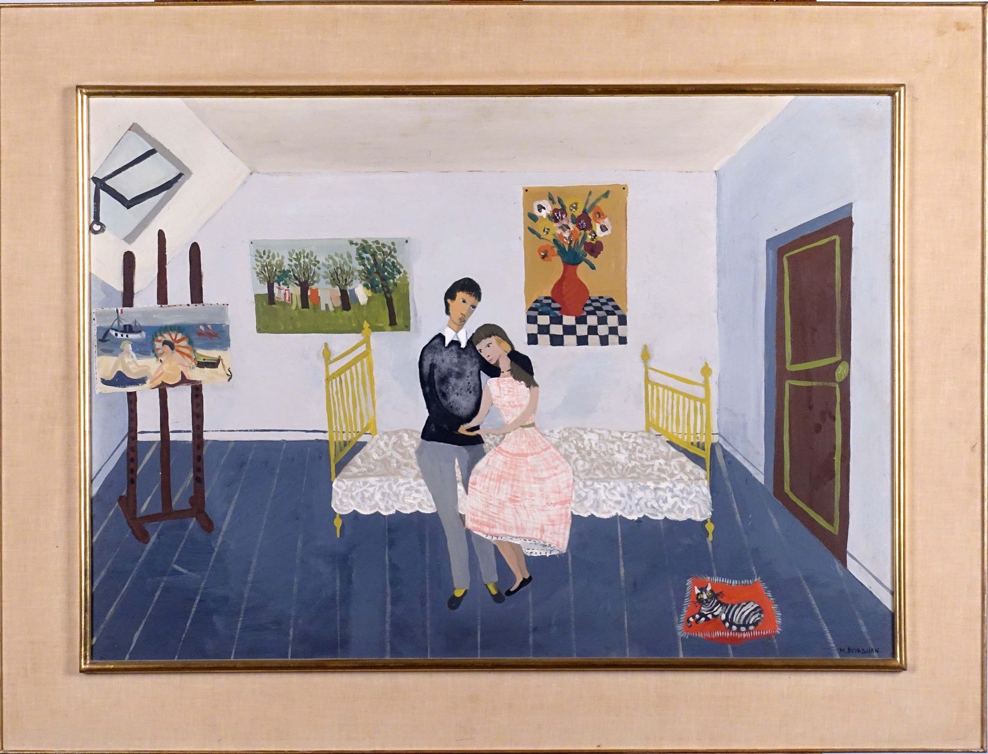 Micheline, Evrard Boyadjian (1923-2019). 恋人。面板油画，右下角有签名。尺寸：60 x 85厘米。