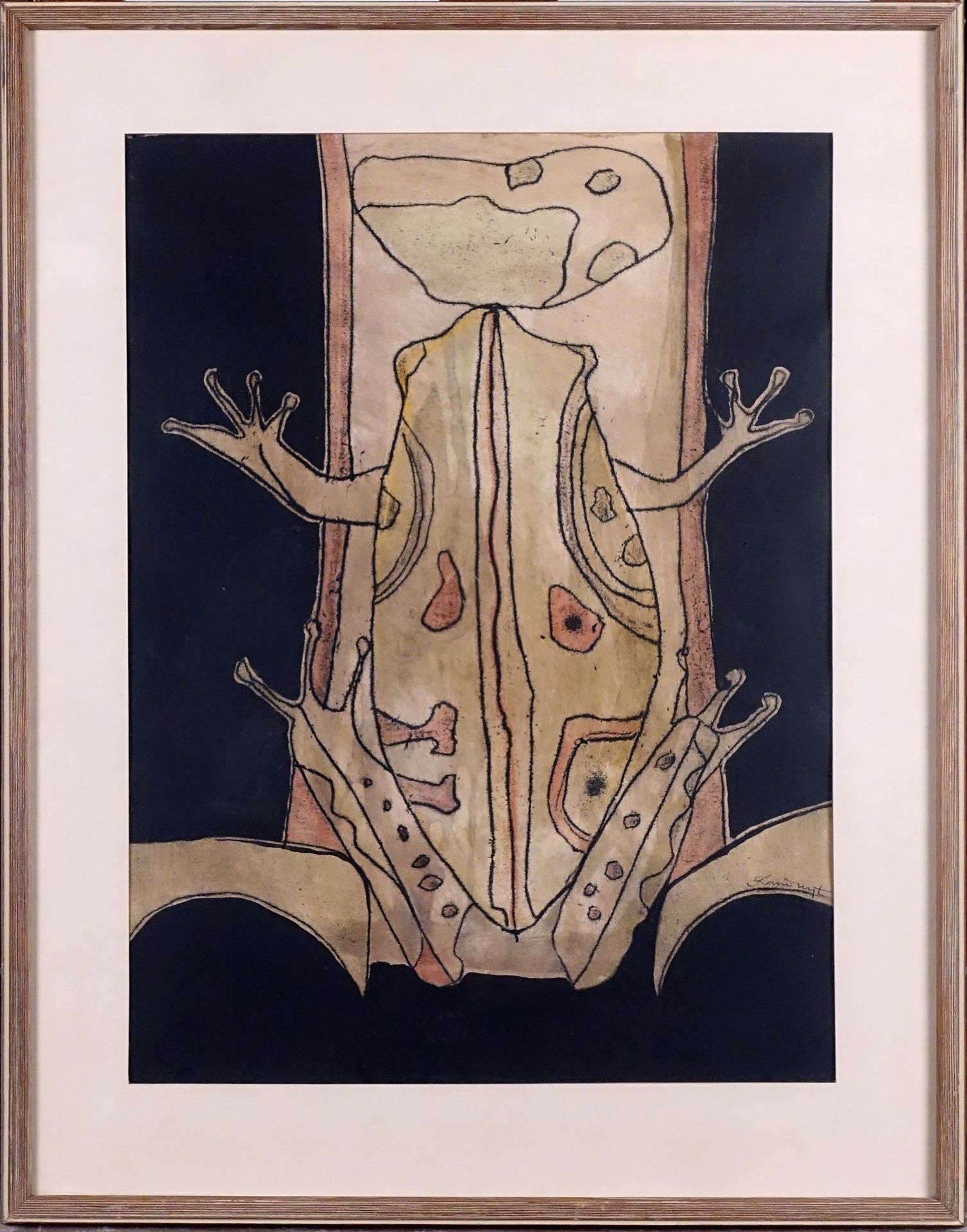 Octave Landuyt (1922). 青蛙》。混合媒体，右下角有签名。尺寸：62 x 46厘米。