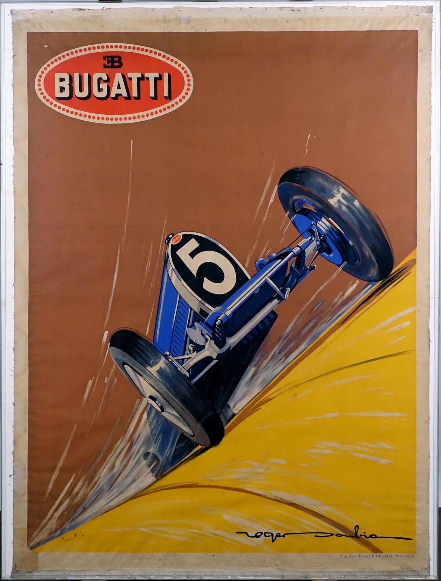 Roger Soubie (1898-1984). 布加迪。彩色海报：IMP.Des usines E. Bugatti, Molsheim。状态：海报画布，撕&hellip;