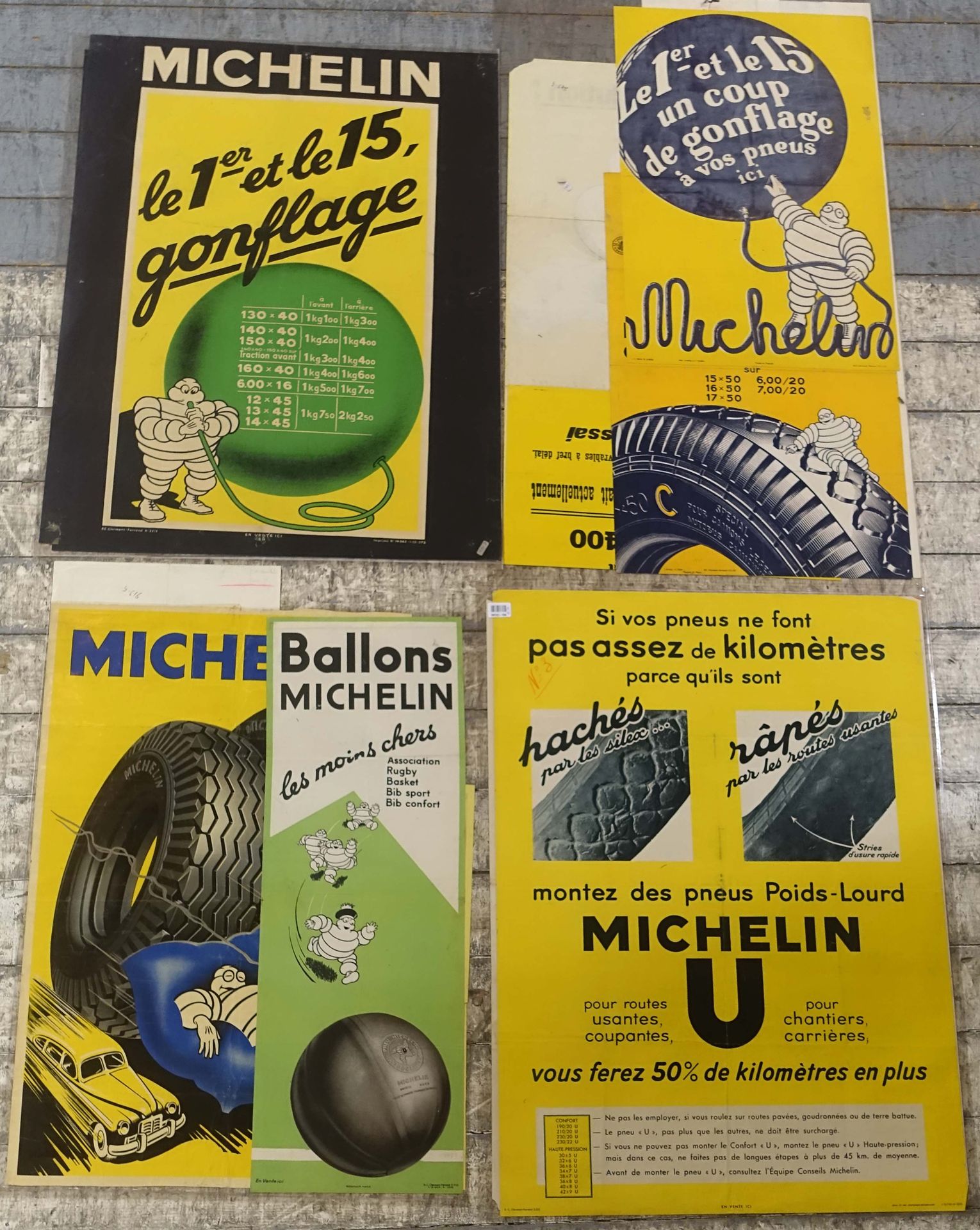 MICHELIN. 16张法语的米其林小海报。无框和无扣的各种尺寸。状况：状况一般（有褶皱）。
