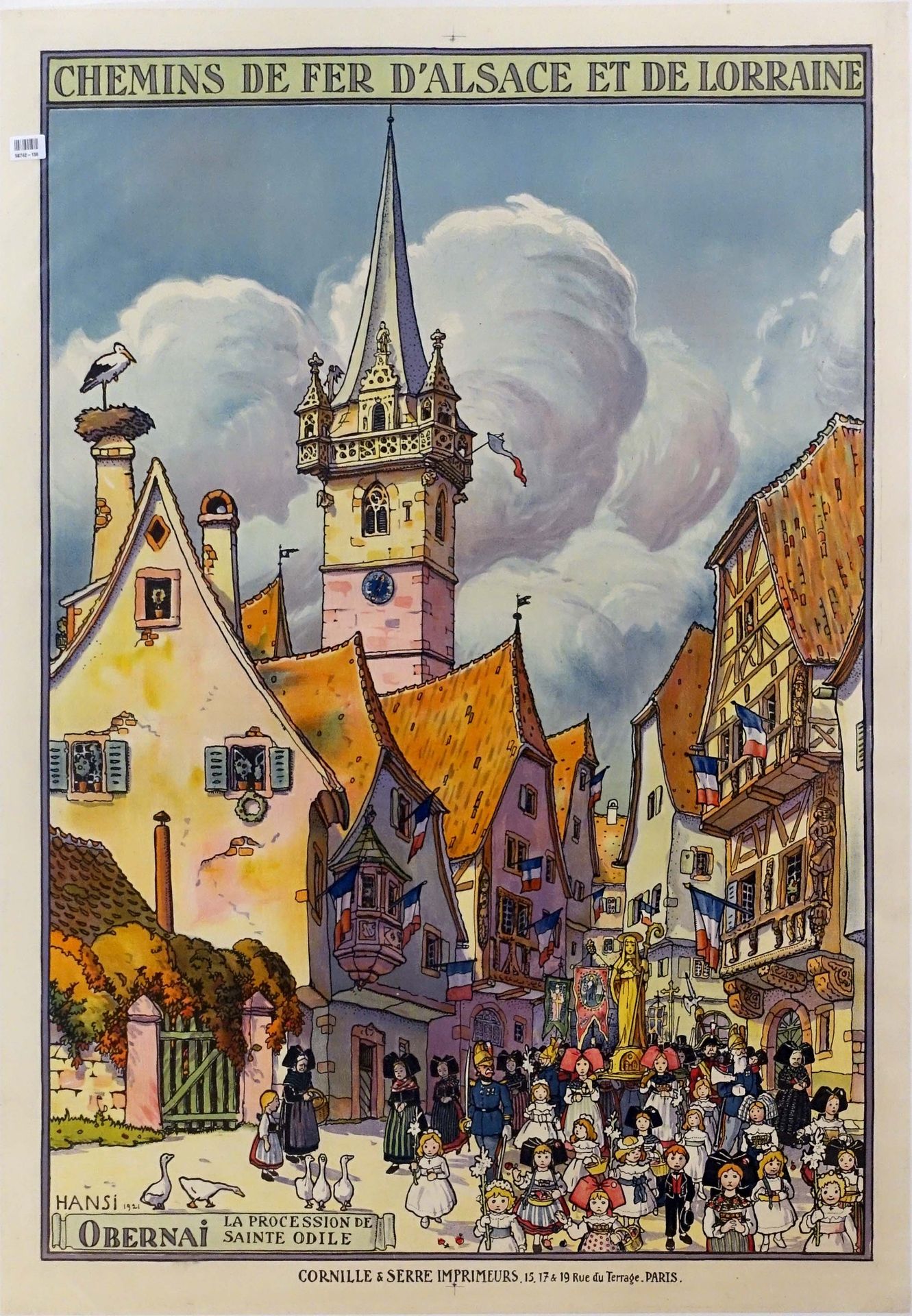 HANSI (1873-1951). Obernai: Die Prozession der Heiligen Odilie. Chemins de fer d&hellip;