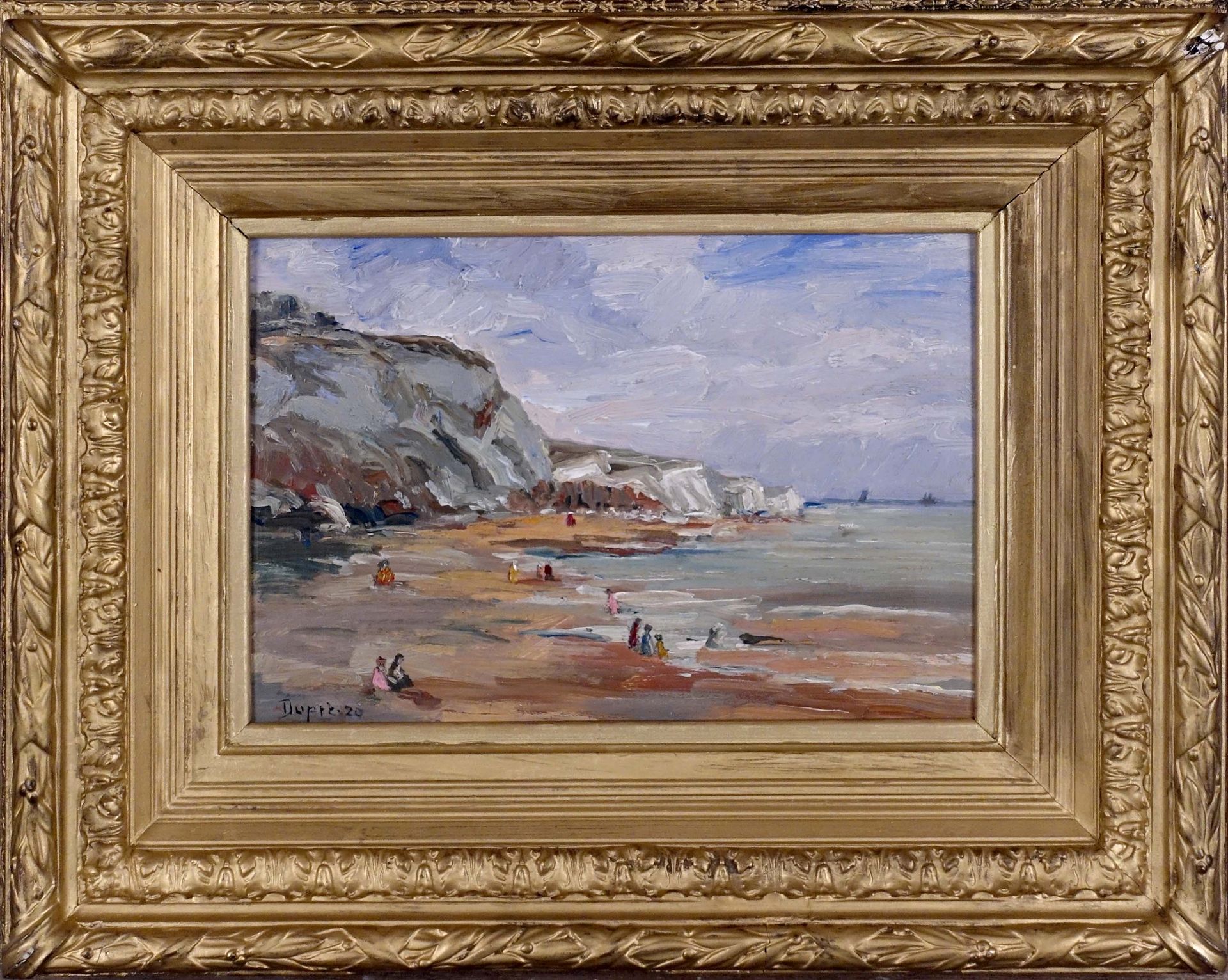 Dupré. 动画的布列塔尼海岸（日期为20）。面板油画，左下角有签名。尺寸：23 x 33厘米。