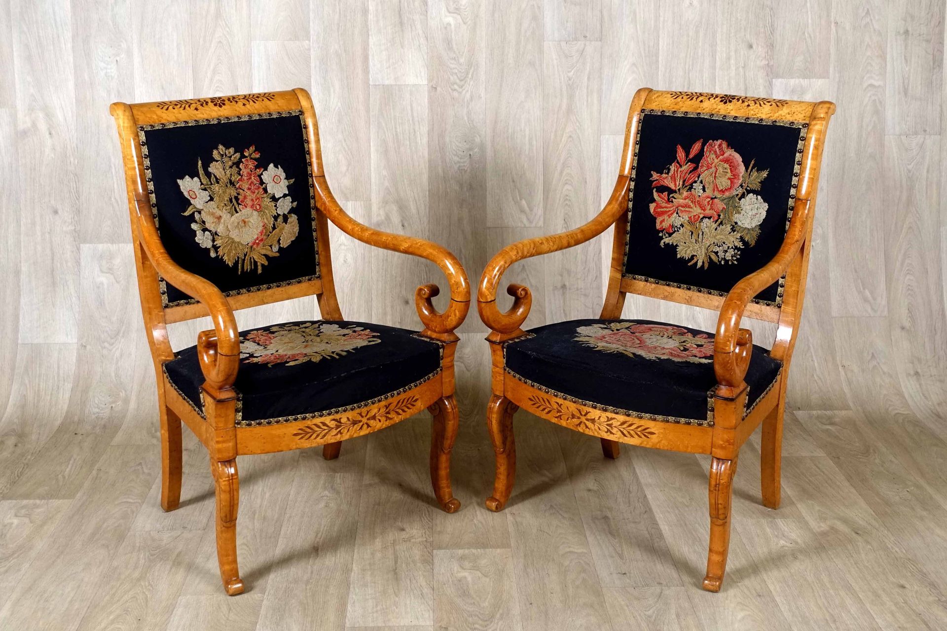 Paire de Fauteuils. Backs with scrolls extended by an armrest ending in crosses.&hellip;