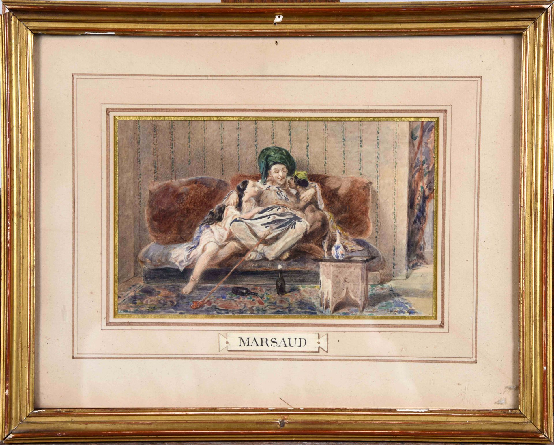 Alfred Marsaud, XIXe siècle. Oriental et concubines. Aquarelle sur papier, signé&hellip;