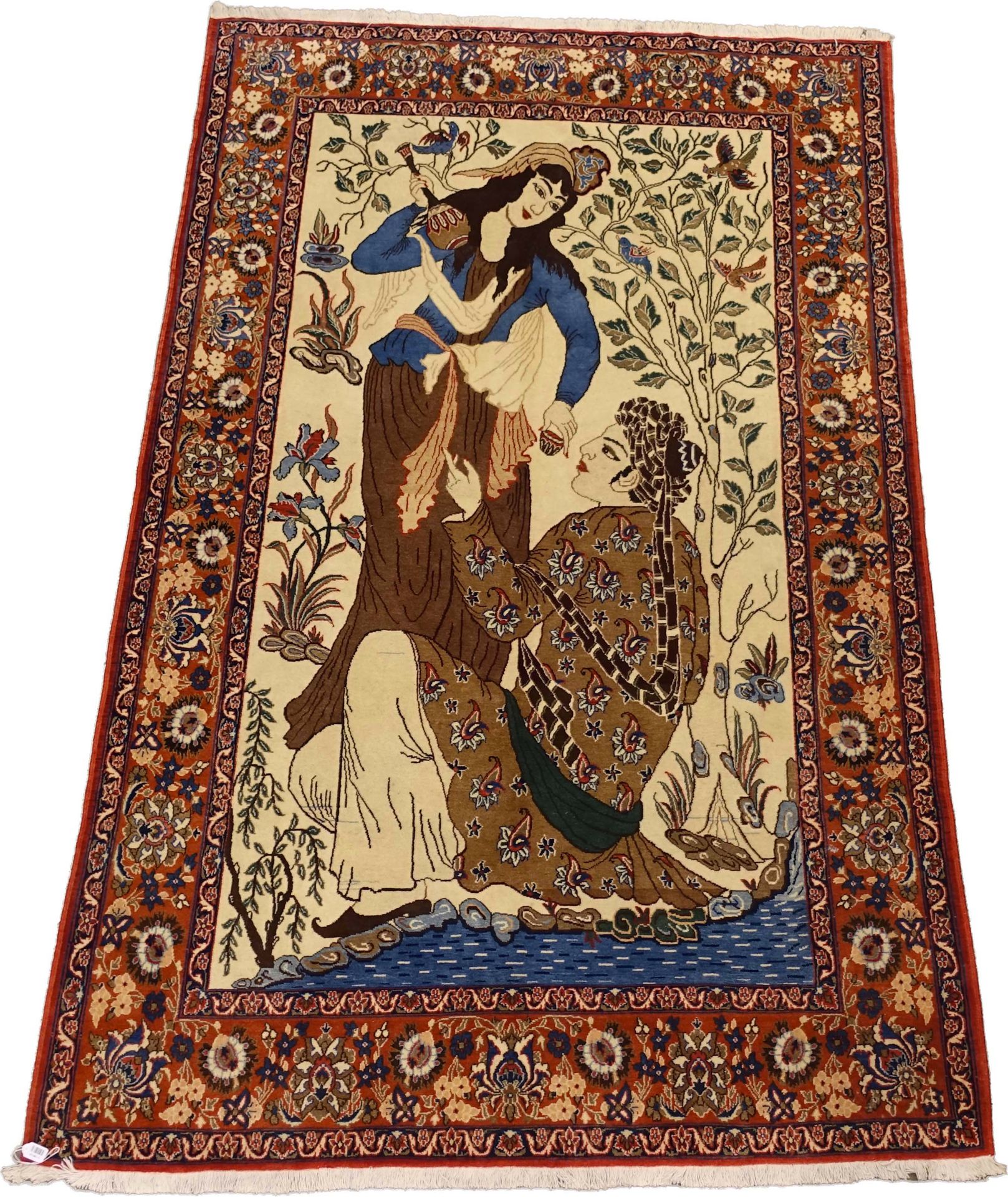 Carpette Ispahan figurative. Majnoun et Leila. Elle décrit la passion impossible&hellip;