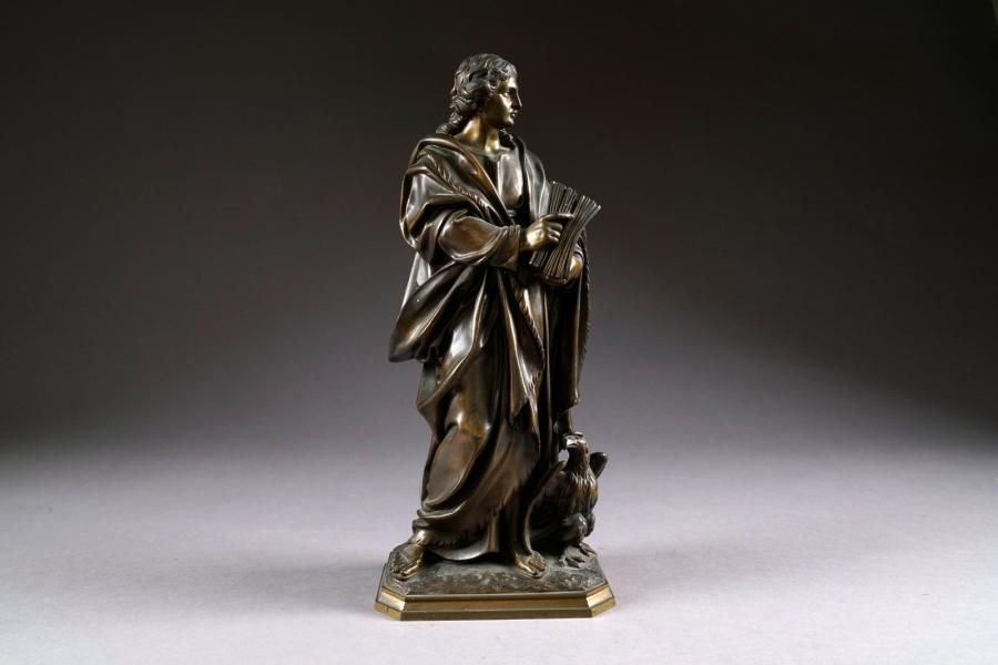 BERTINI Saint Jean l'Evangéliste.
Epreuve en bronze à patine brune. XIXe siècle.&hellip;