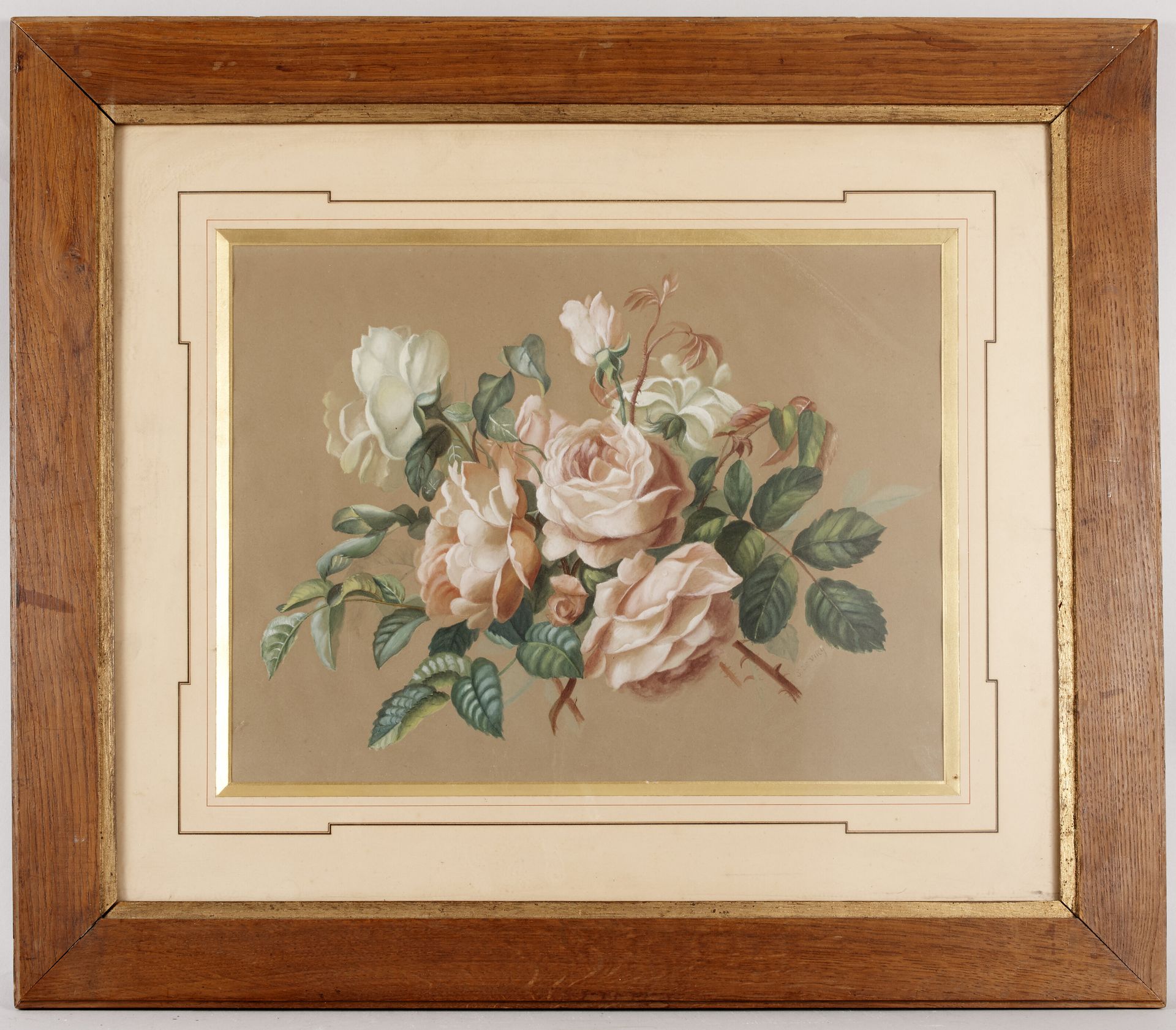 Null S de VIRY (XIXe-XXe siècle) - Roses blanches - Gouache sur papier grège - S&hellip;