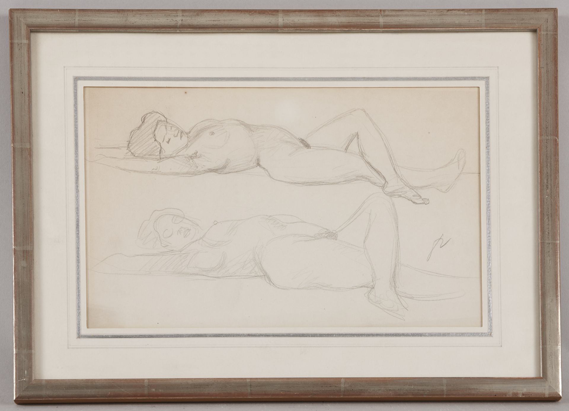 Null Félix VALLOTTON (1865-1925) - Deux études de nus féminins étendus - Crayon &hellip;