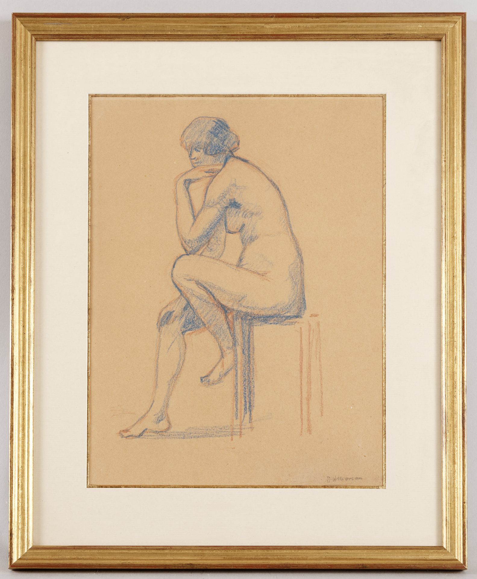 Null Serge Henri MOREAU (1892-1963) - Le modèle assis sur un tabouret - Crayon b&hellip;
