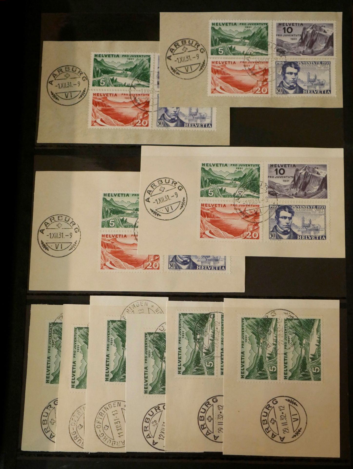 SUISSE Emissions 1905/1938 : Très intéressant lot de timbres oblitérés, en blocs&hellip;