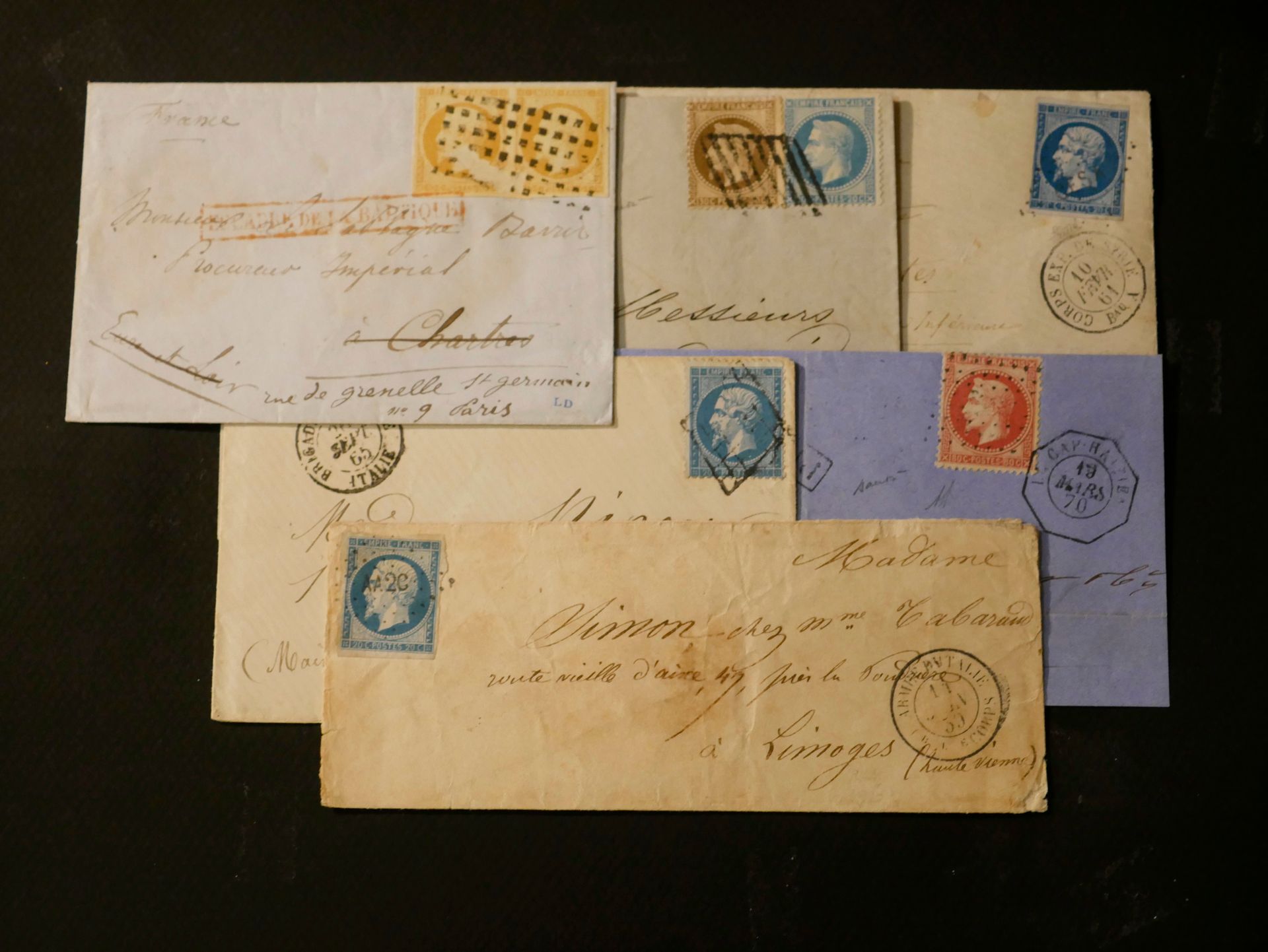 Null FRANCE Emissions 1854/1873 ARMEES, MARITIMES : 6 lettres dont paire du 10c-&hellip;