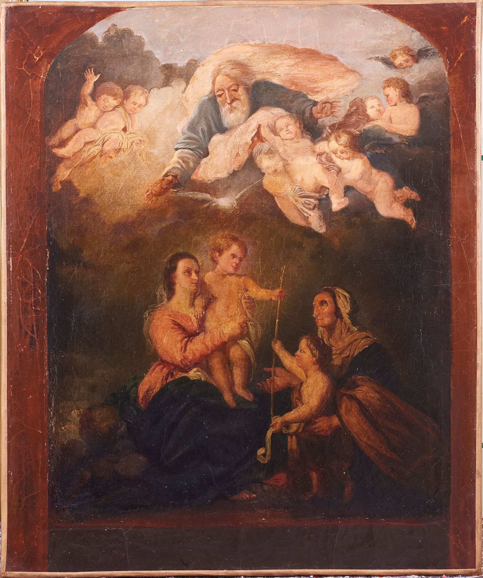 Null Scuola spagnola del XIX secolo. La Sacra Famiglia dopo Esteban MURILLO. Oli&hellip;