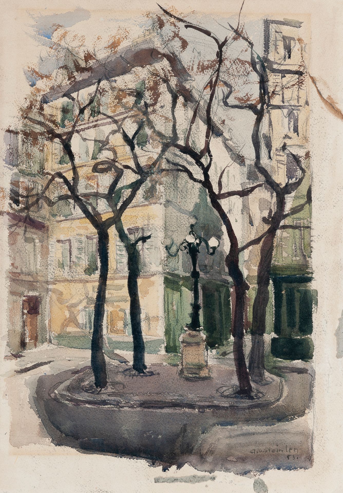 Null 艾梅-丹尼尔-斯坦伦（1923-1996）。1923年秋，弗斯滕伯格广场。纸上水彩和水粉画。右下方有签名和日期。44 x 31 cm