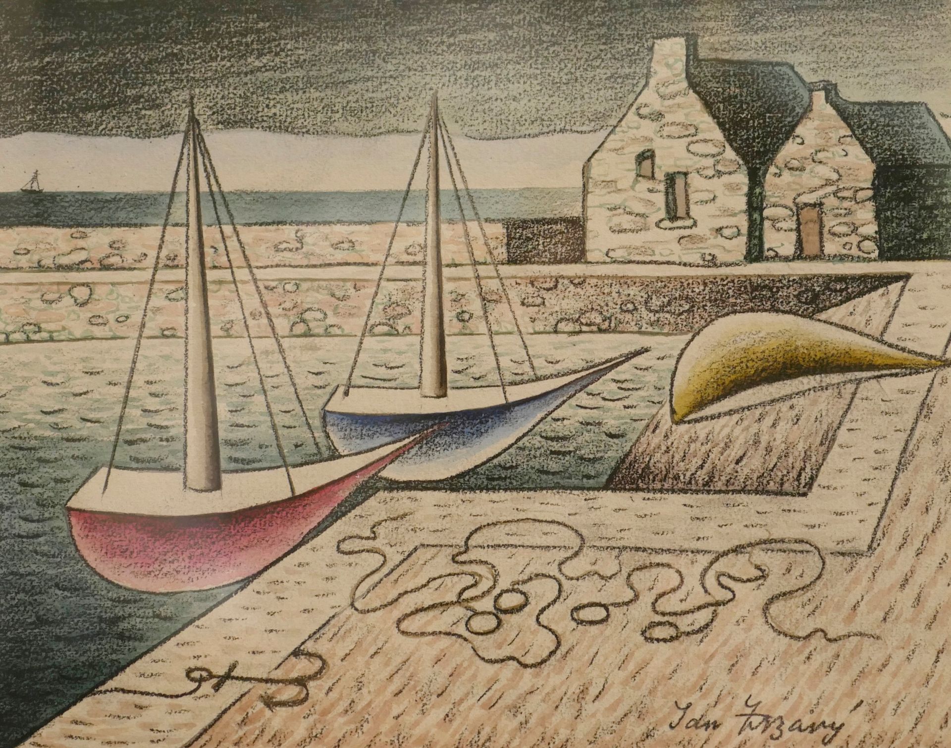 Null Jan ZRZAVY (1890-1977). Voiliers au port. Pastel sur papier. Signé en bas à&hellip;