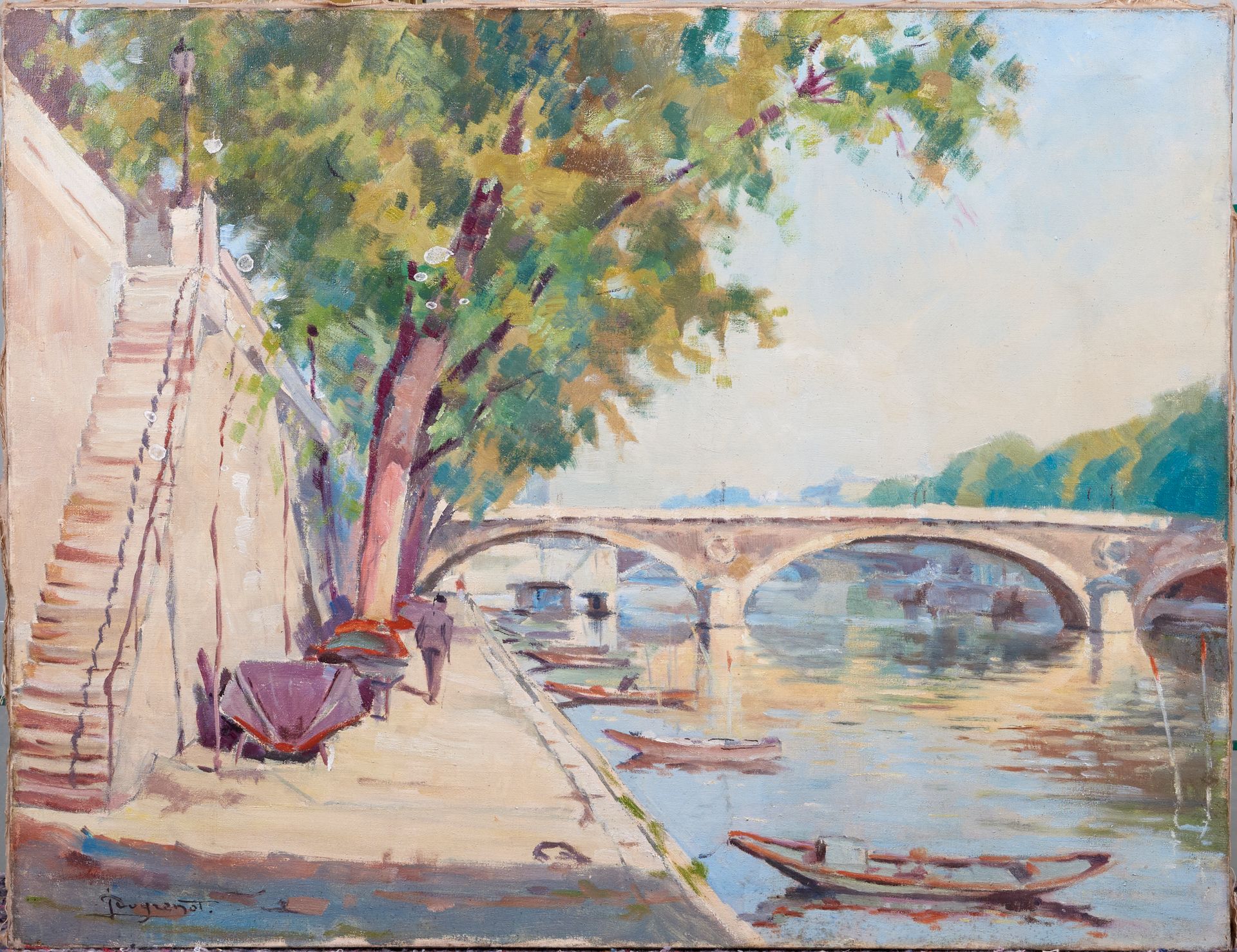Null Jean DUGRENOT (1894 - 1969). Bords de Seine. Huile sur toile. Signée en bas&hellip;