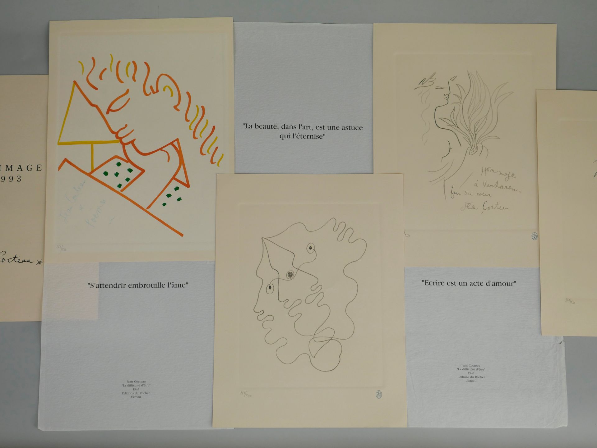 Null Jean COCTEAU. Homenaje a Jean Cocteau. 4 litografías sobre pergamino de arc&hellip;