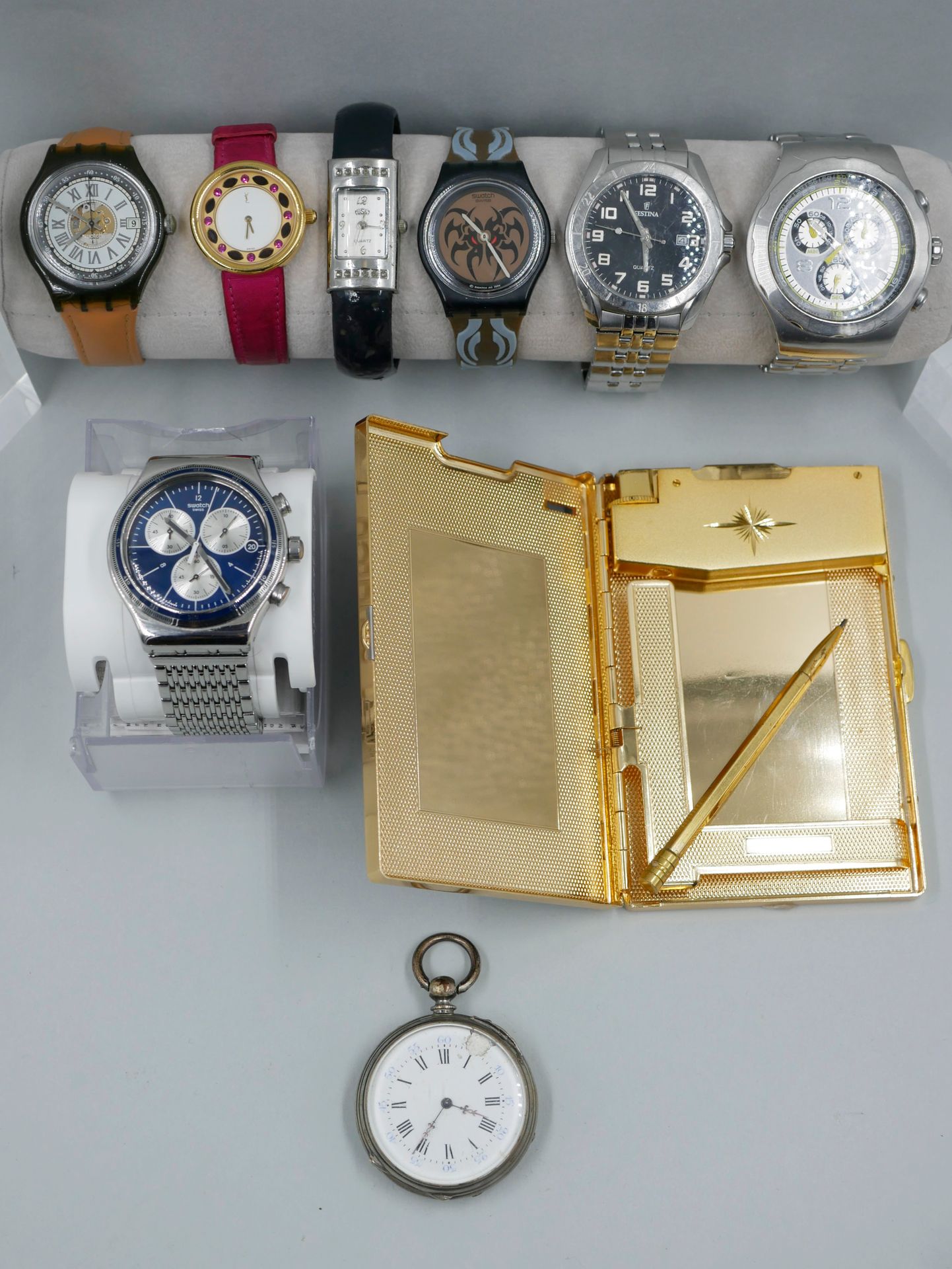 Null Lot of seven fancy watches SWATCH, YVES SAINT LAURENT, USS FESTINA and a po&hellip;