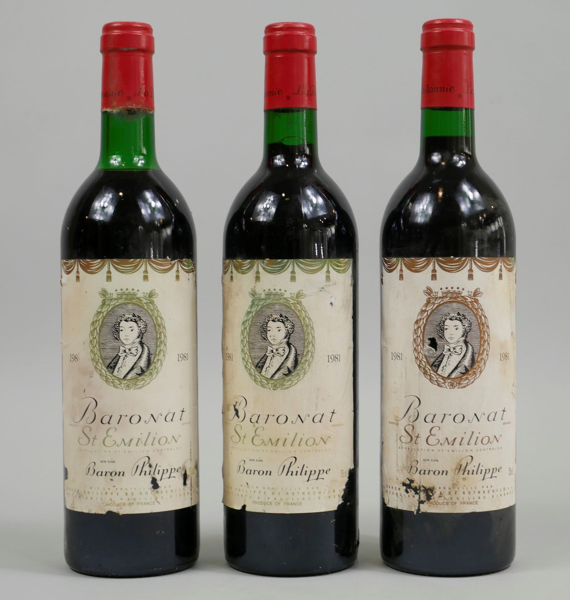 Null 3 bottles Baronat, St Emilion, 1981 (Damaged labels)
