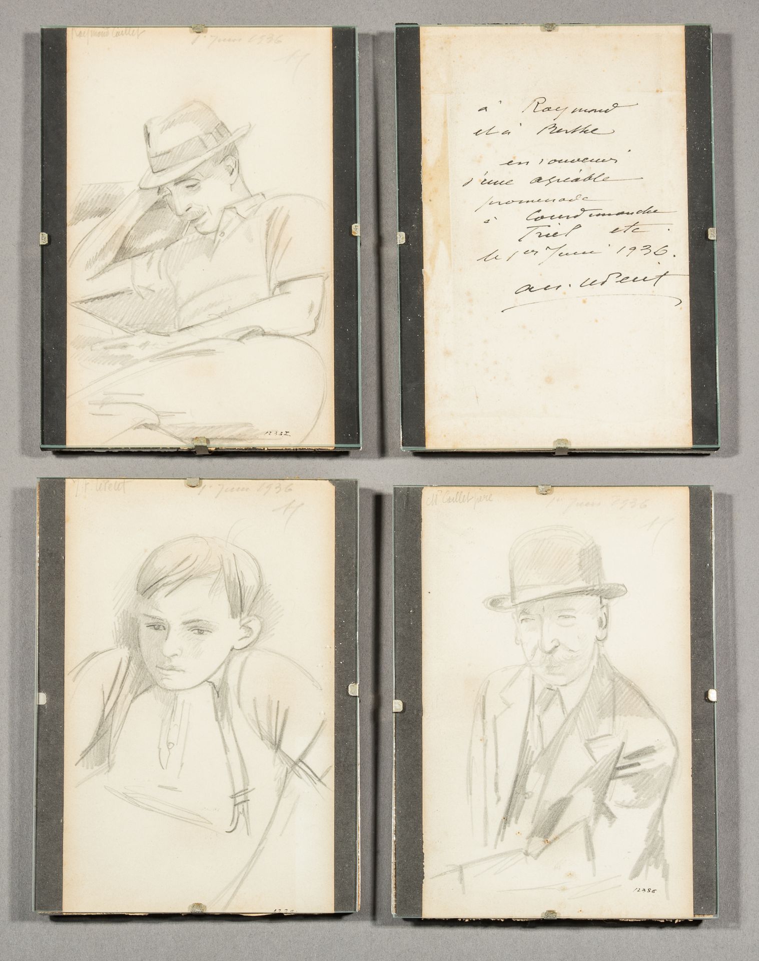 Null 阿尔弗雷德-玛丽-勒佩蒂（1876-1953）。洪福勒学校。3幅CAILLET家族男子的肖像画。签名的铅笔样张。附上艺术家的来信。