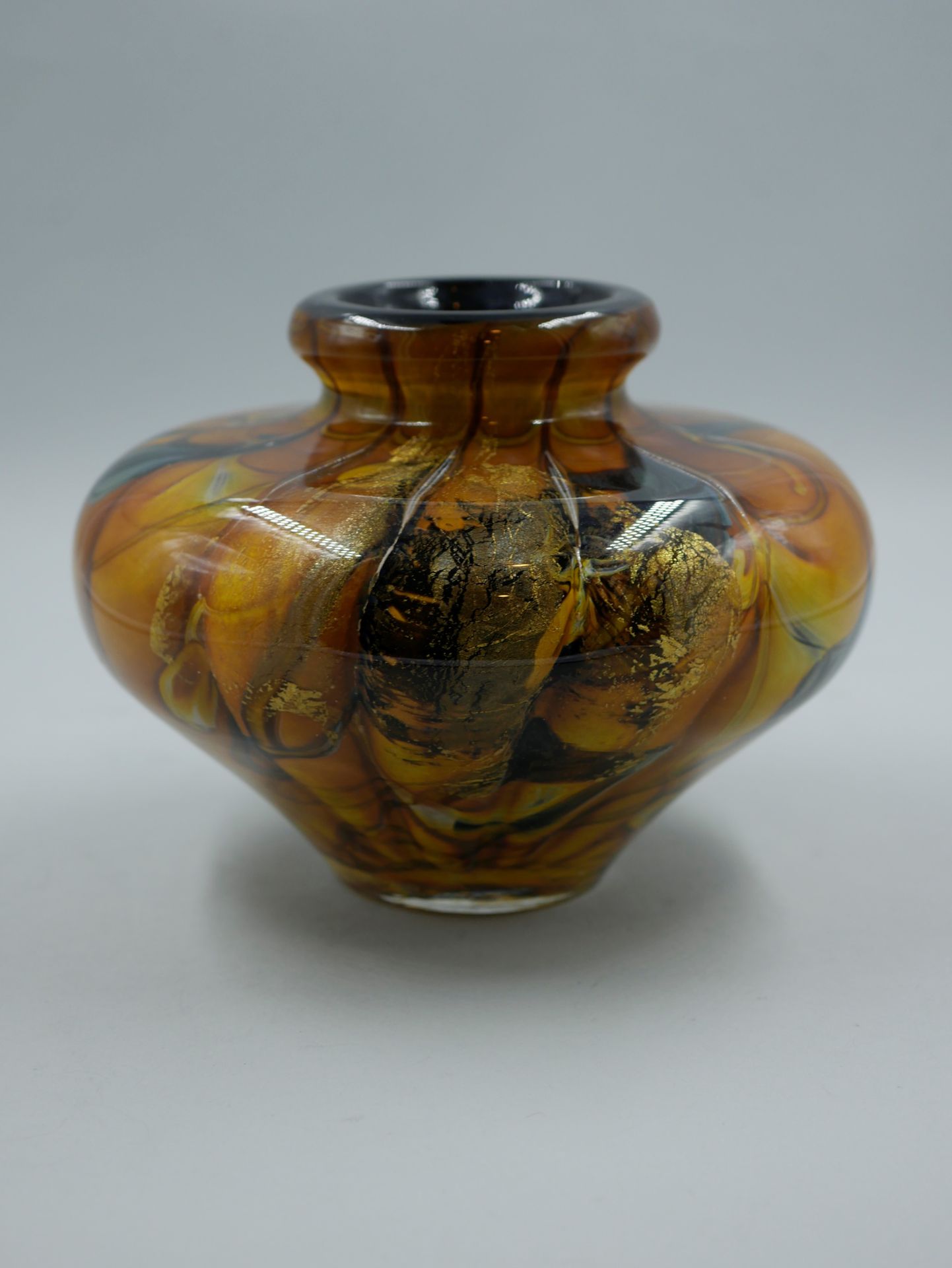 Null BRANLEY (20th). Vase with flattened body out of glass with intercalated gil&hellip;