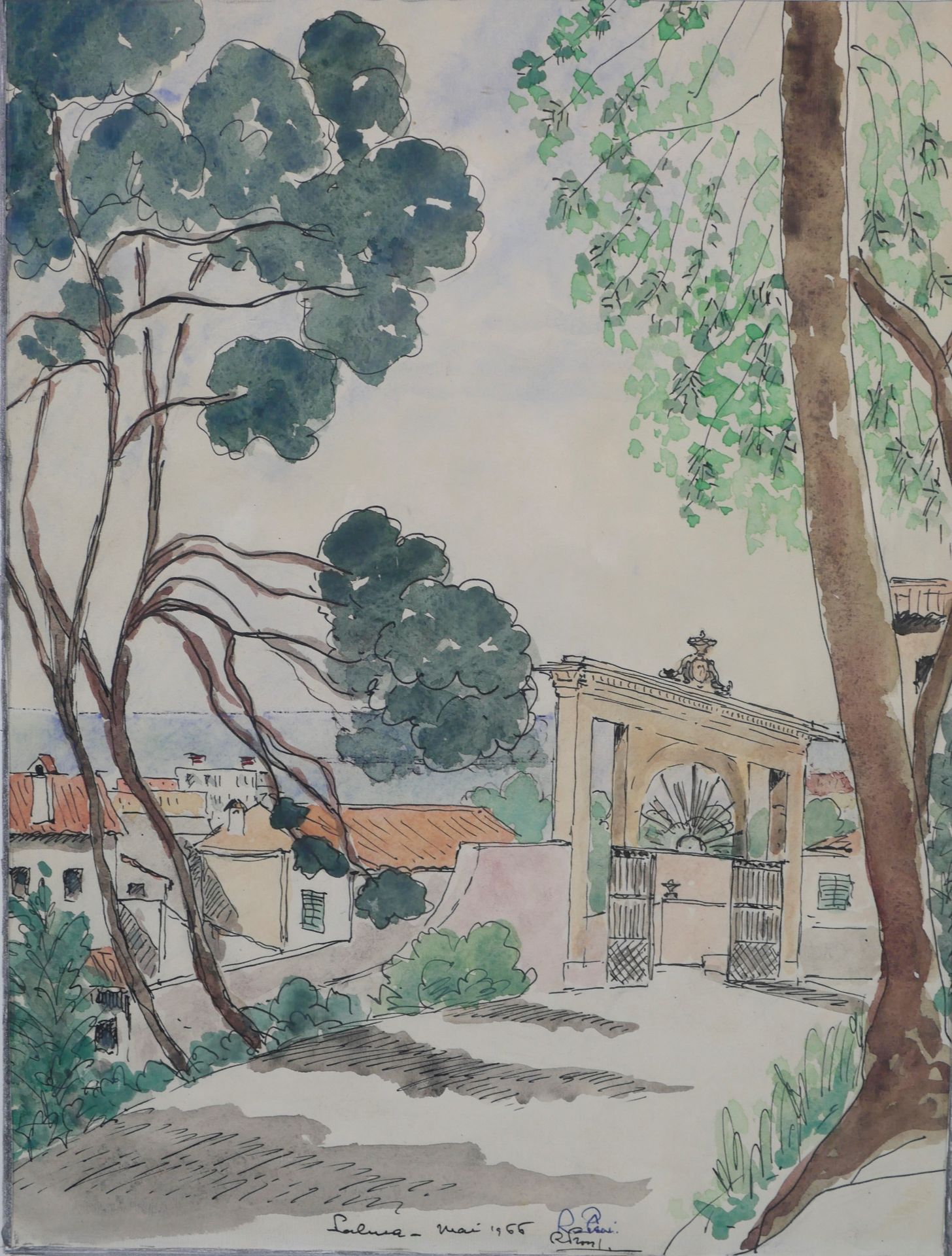 Null Französische Schule 20. Jahrhundert. Palma, 1966. Aquarell und Tinte auf Pa&hellip;