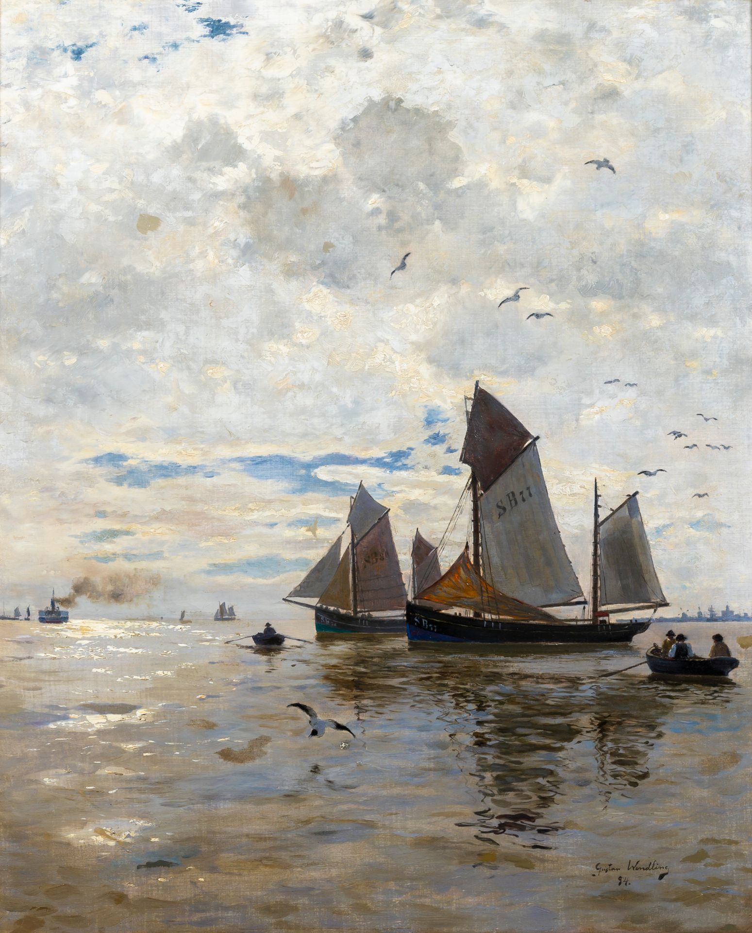 Null Gustav WENDLING (1862-1932). Bateaux de pêche, fin de journée à Saint Brieu&hellip;