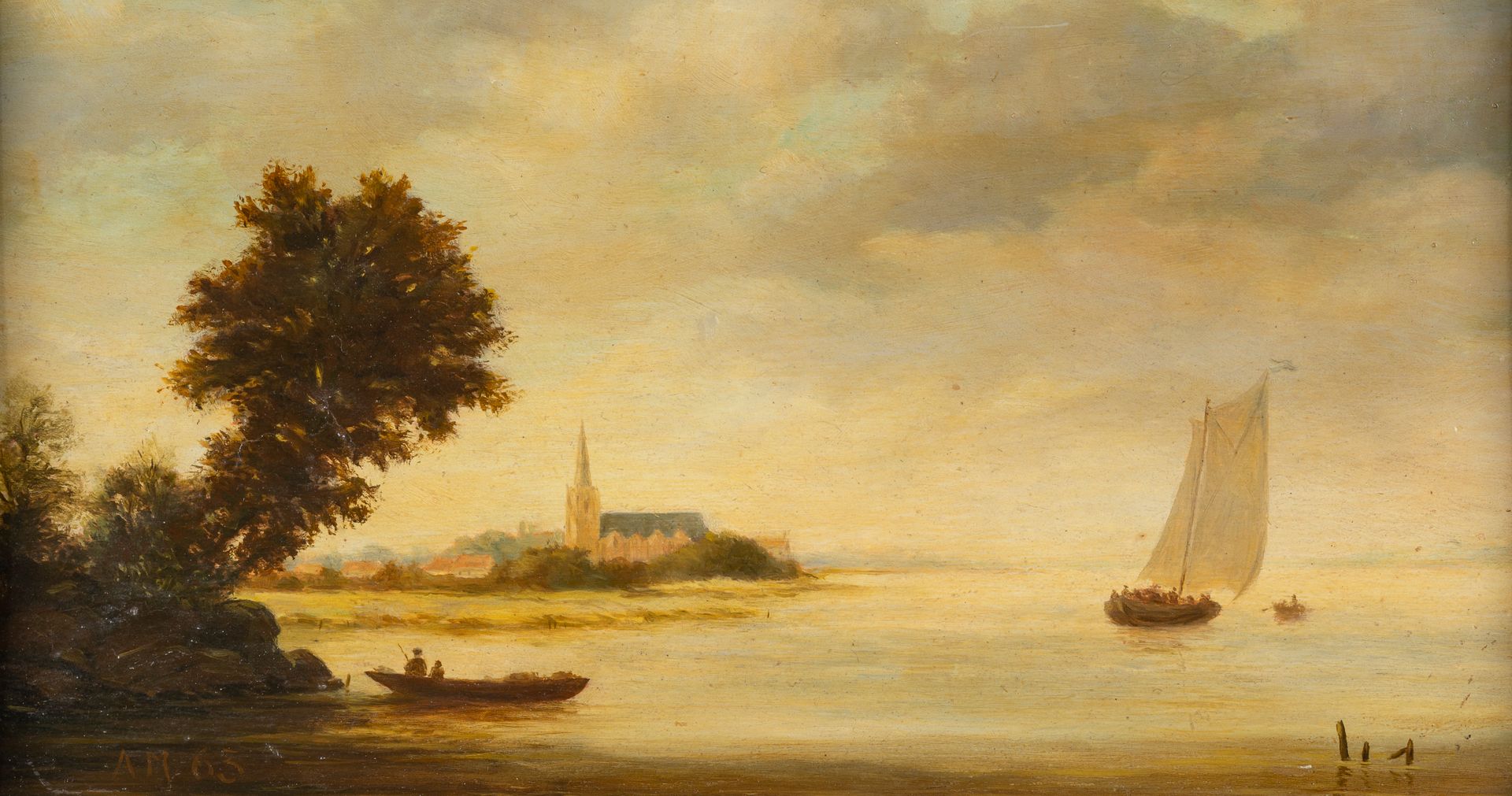 Null École hollandaise début du XIXè siècle

Barque et bateau devant une église,&hellip;