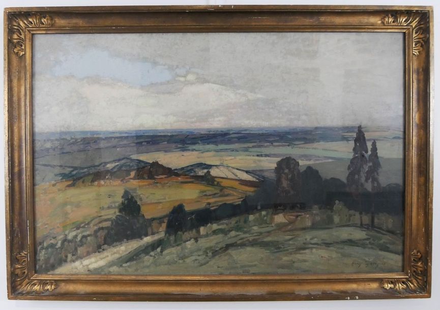 Null Henry GROSJEAN (1864-1948), Paysage de l'Ain, huile sur toile, signée en ba&hellip;