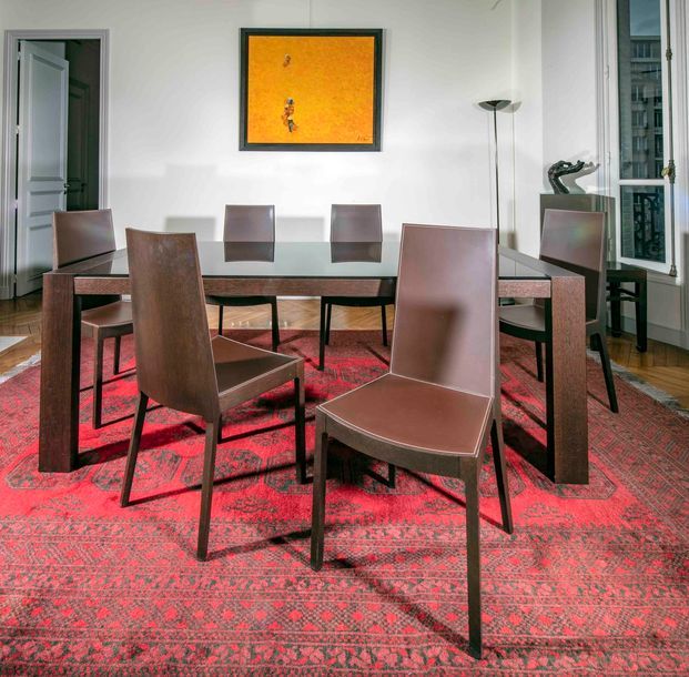 Null Table de salle à manger de forme rectangulaire design en bois exotique. Le &hellip;