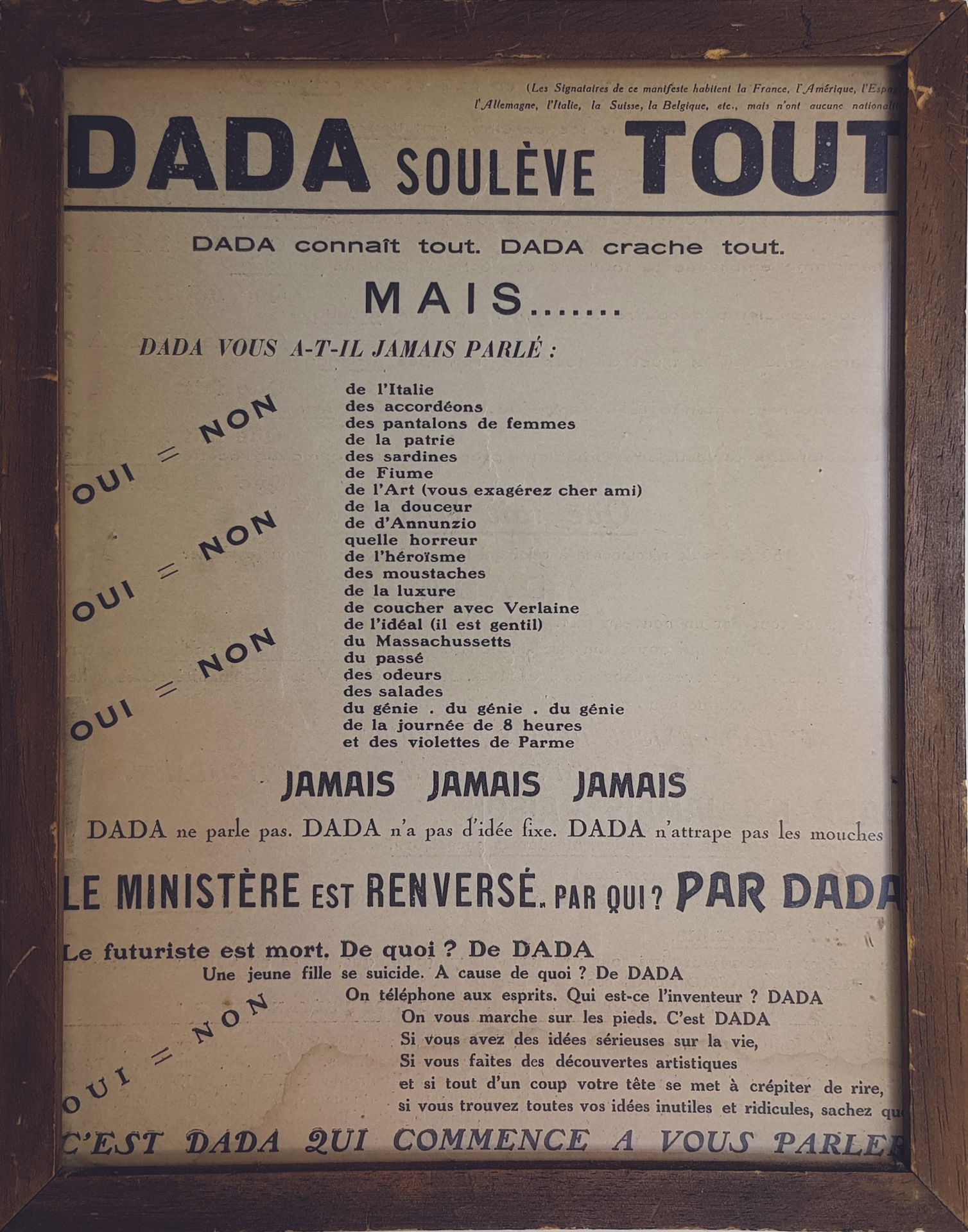 DADA SOULÈVE TOUT 
Tract manifeste, Paris au Sans Pareil le 12 janvier 1921, édi&hellip;