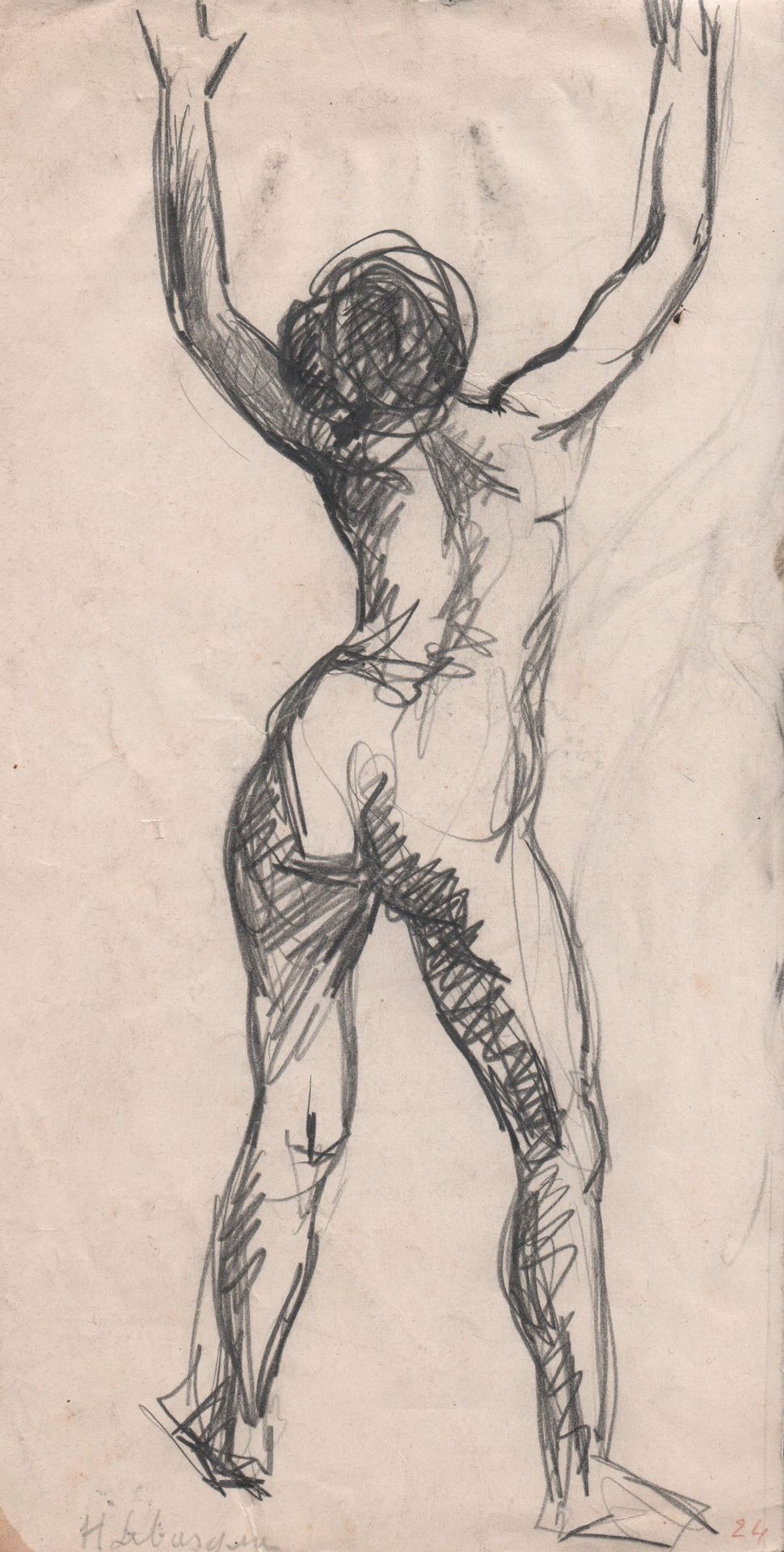 LEBASQUE Henri (1865-1937) "Femme nue" Dessin à la mine de plomb 27,5 x 14 cm si&hellip;